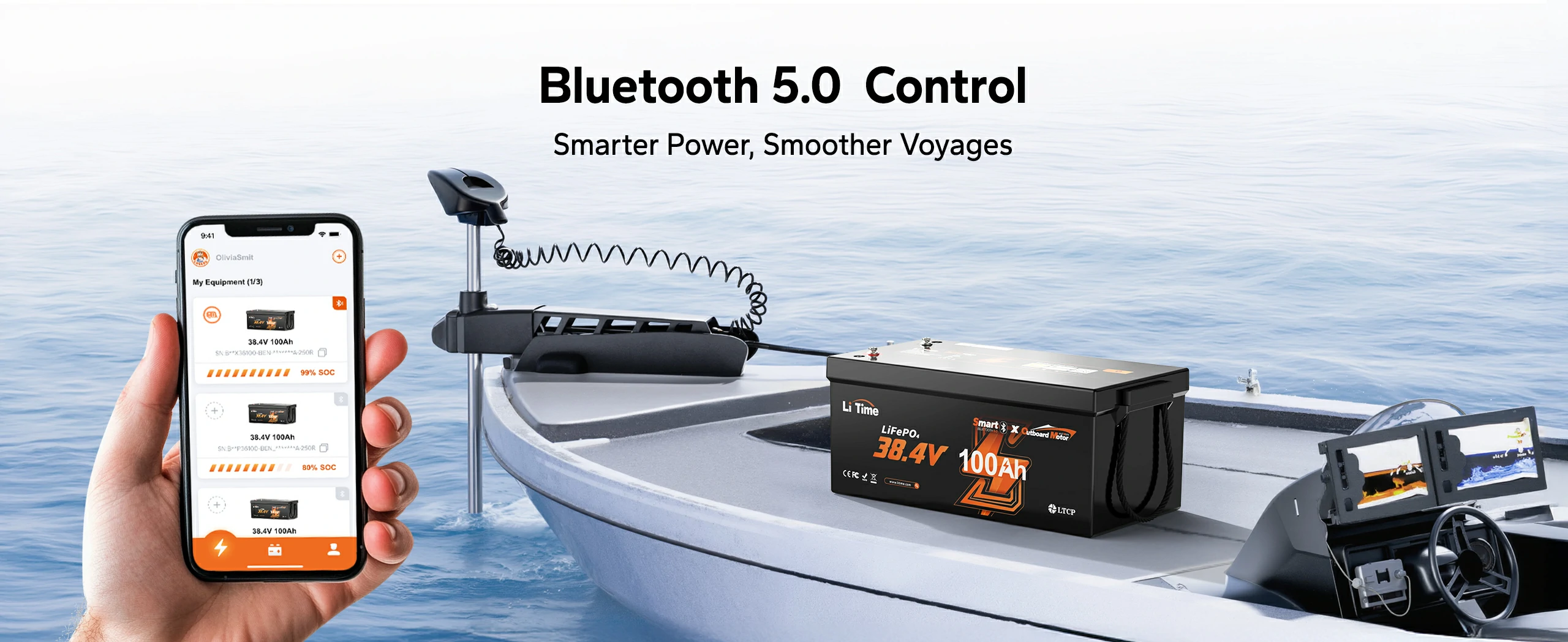 bluetooth function feature of litime 36 volt lithium electric boat battery
