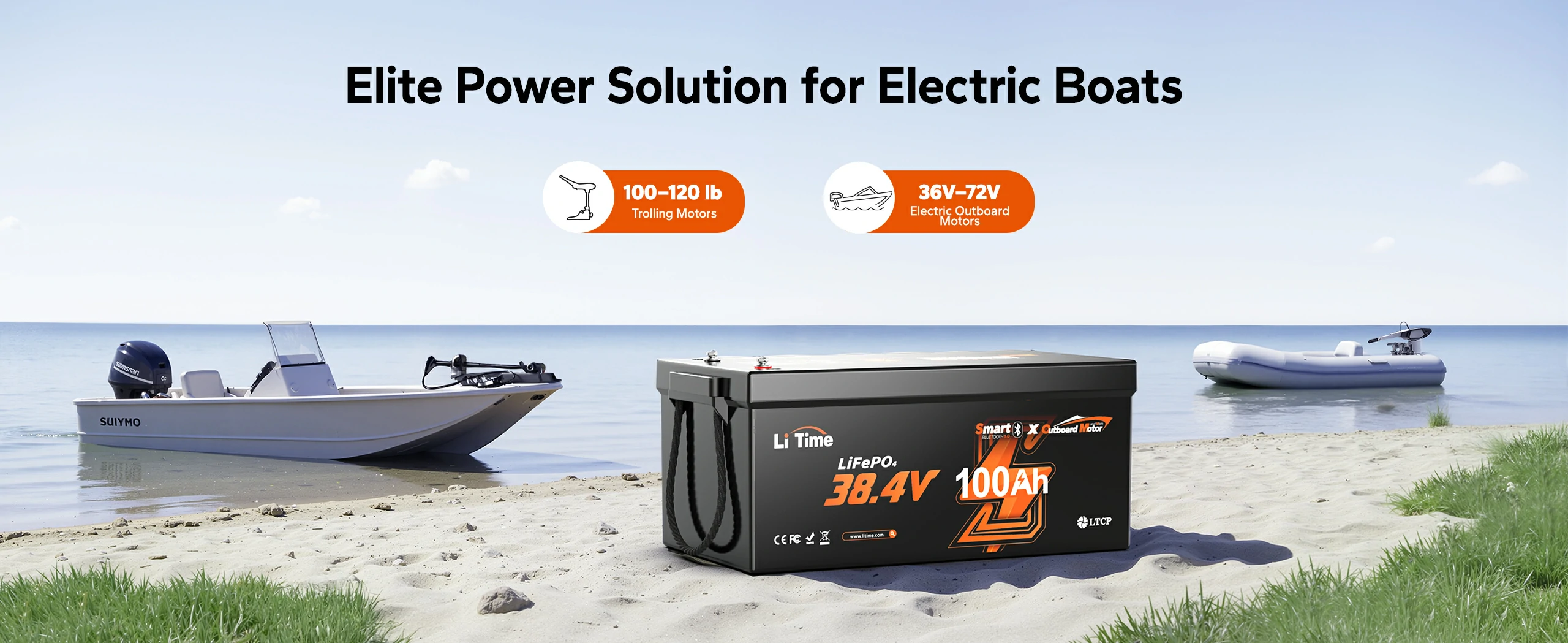 LiTime 36V trolling motor battery with EV-grade A cells, IP65 protection, and high cycle life for water adventures