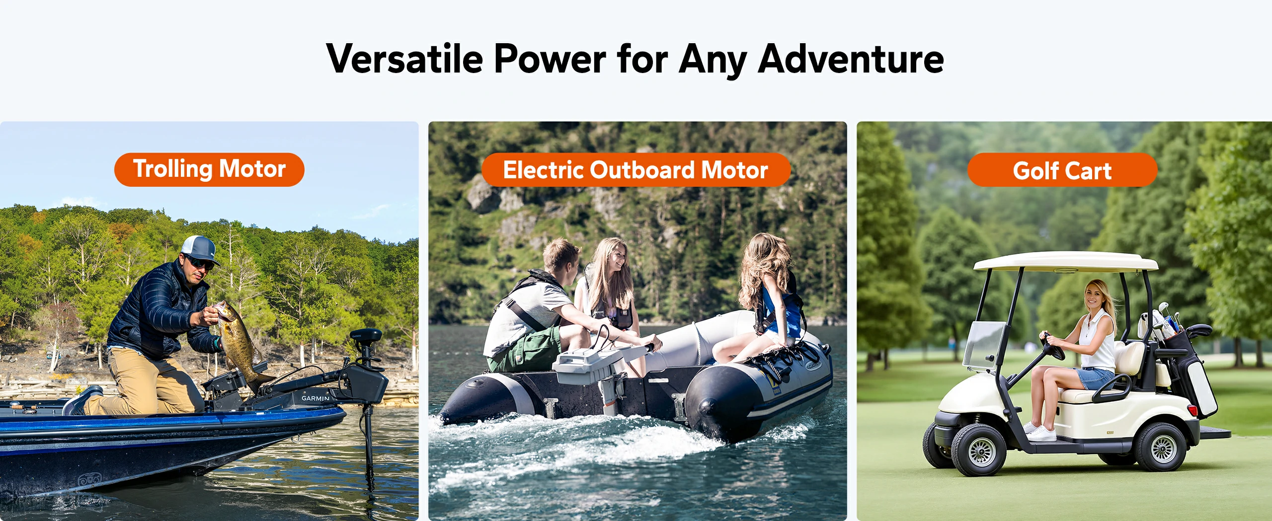 applications of litime 36v lithium marine battery - outboard motor, trolling motor and golf cart