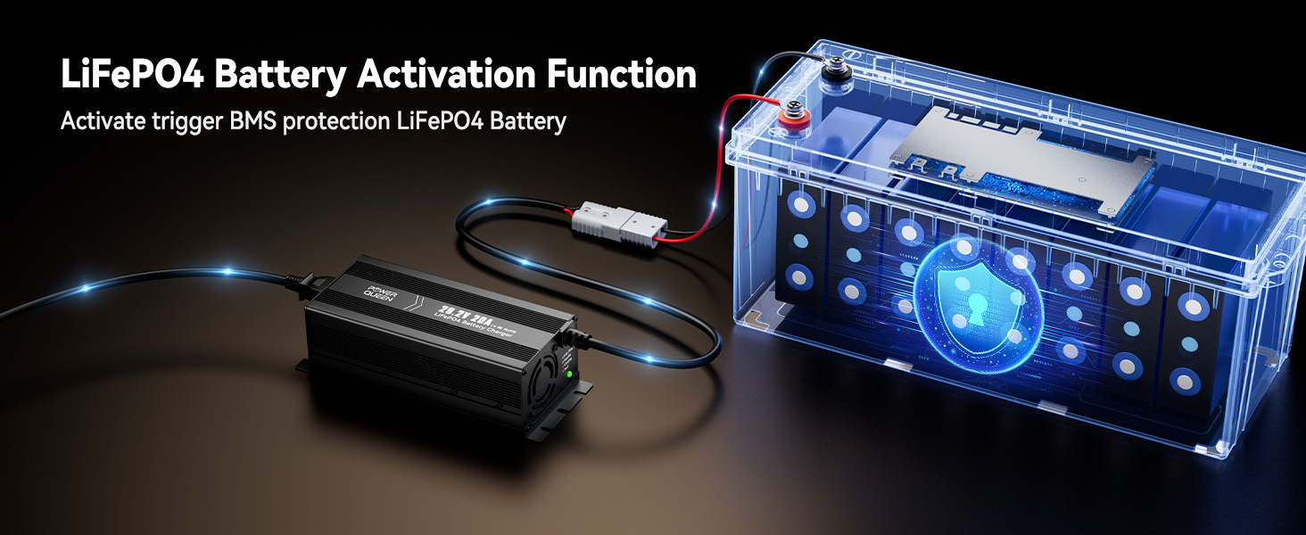 Power Queen 29.2V 20A LiFePO4 Charger with BMS Activation – Safely Revives Protected Batteries