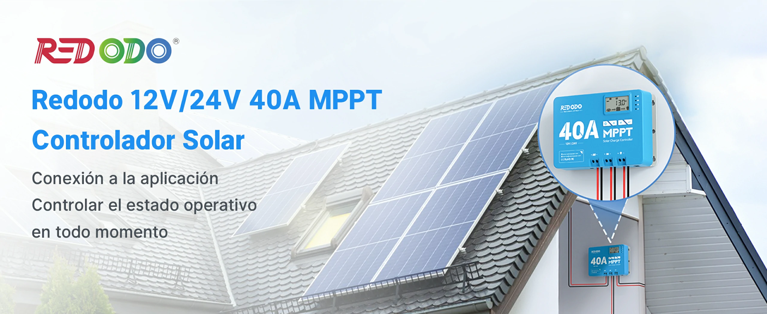 Redodo 40A MPPT 12V/24V Controlador de Carga Solar con Bluetooth - Conveniente y Eficiente