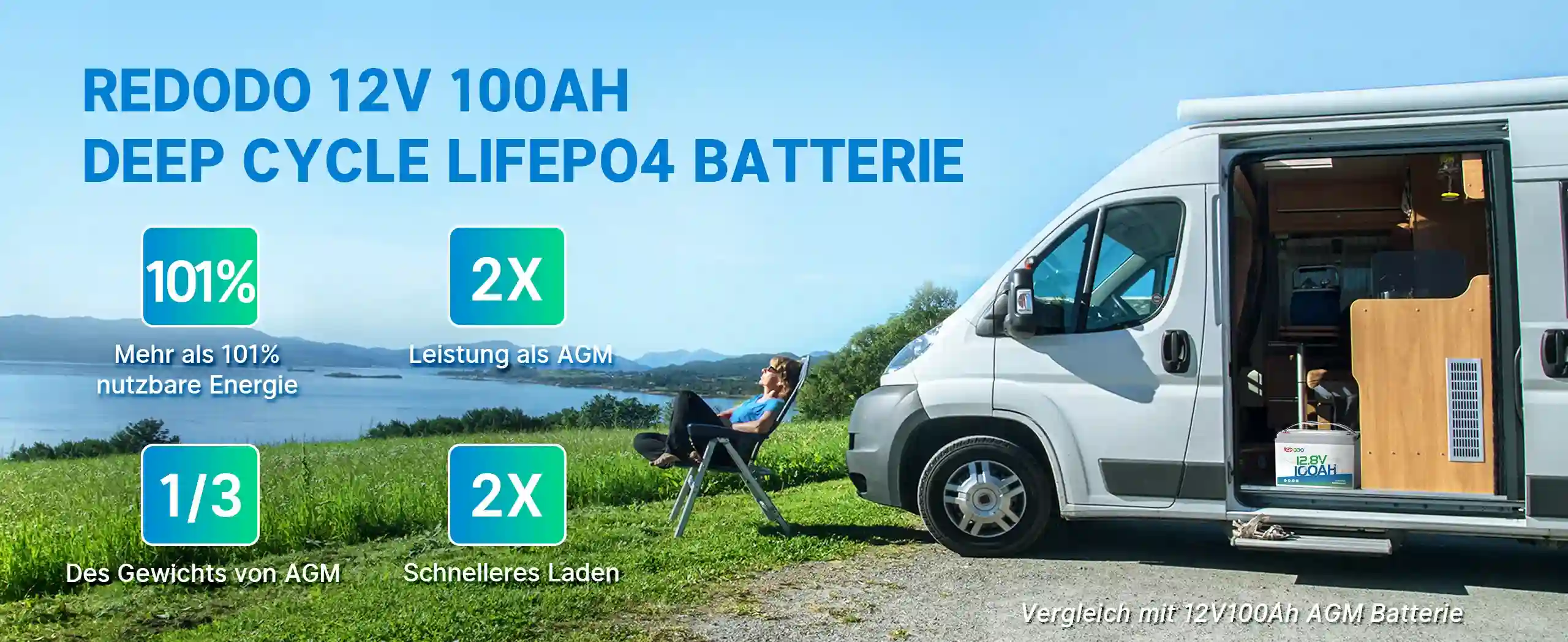 Redodo LiFePO4 12V 100Ah Deep Cycle Batterie