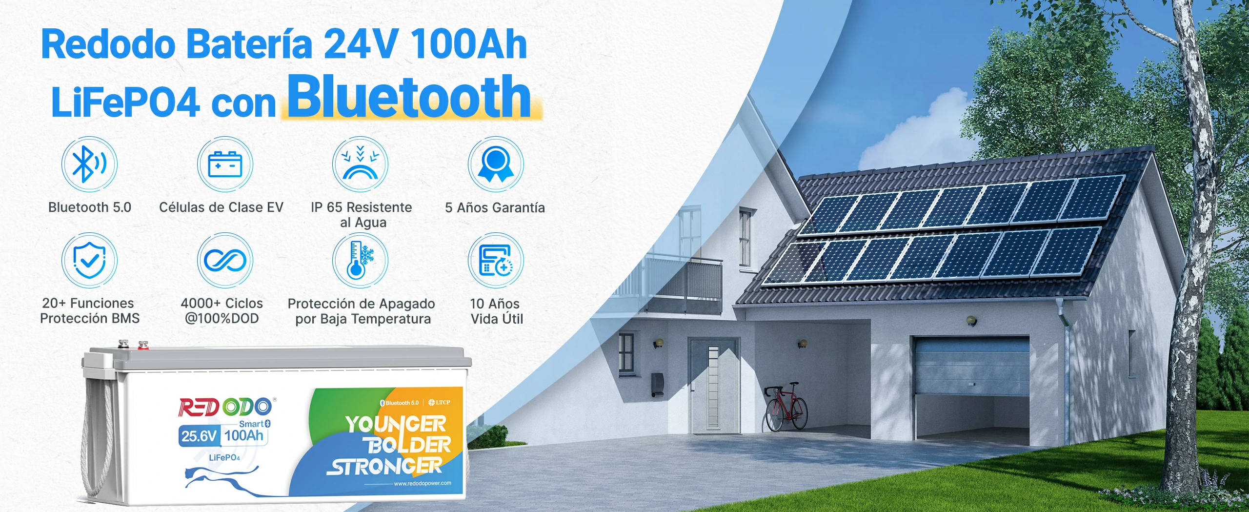 Redodo BaterÍa de Litio 24V 100Ah con Bluetooth LiFePO4 - Ventajas de 24V 100Ah LiFePO4 con Bluetooth