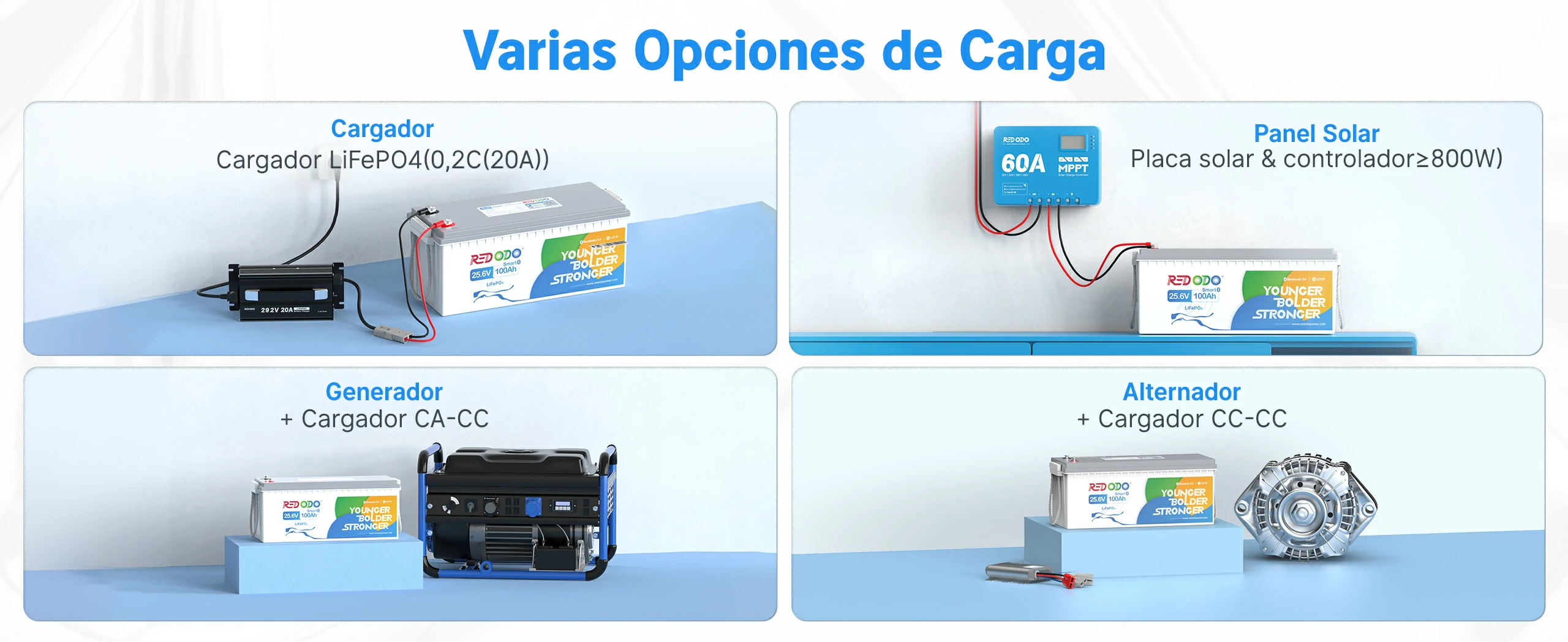 Redodo BaterÍa de Litio 24V 100Ah con Bluetooth LiFePO4 - Varias Opciones de Carga