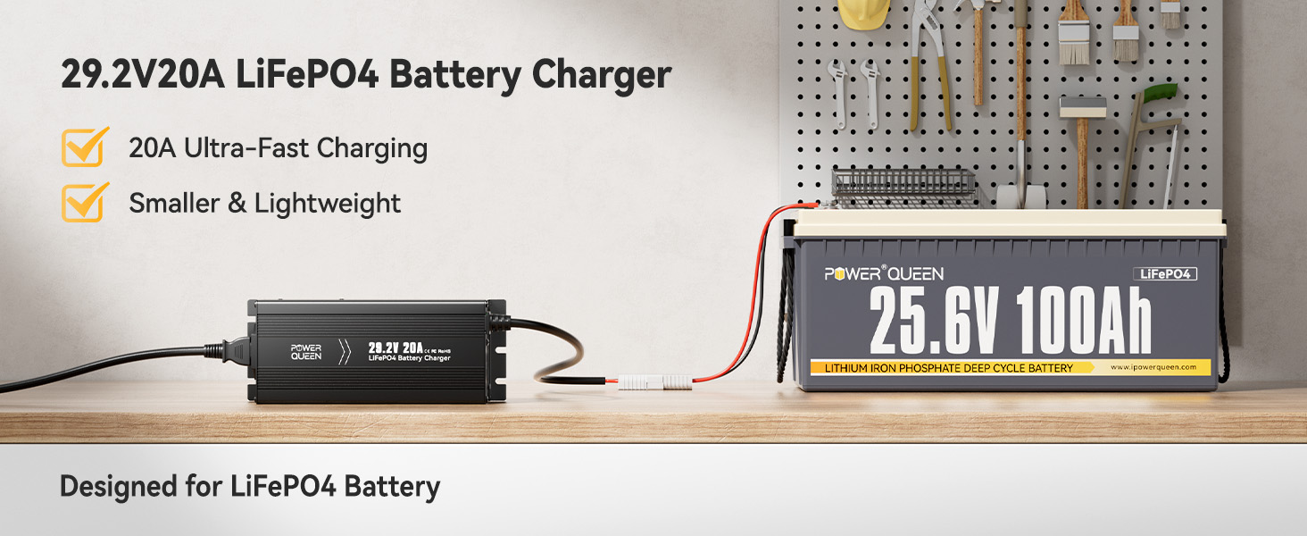 the advantages of Power Queen 29.2V 20Amp Lithium LiFePO4 Battery Charger
