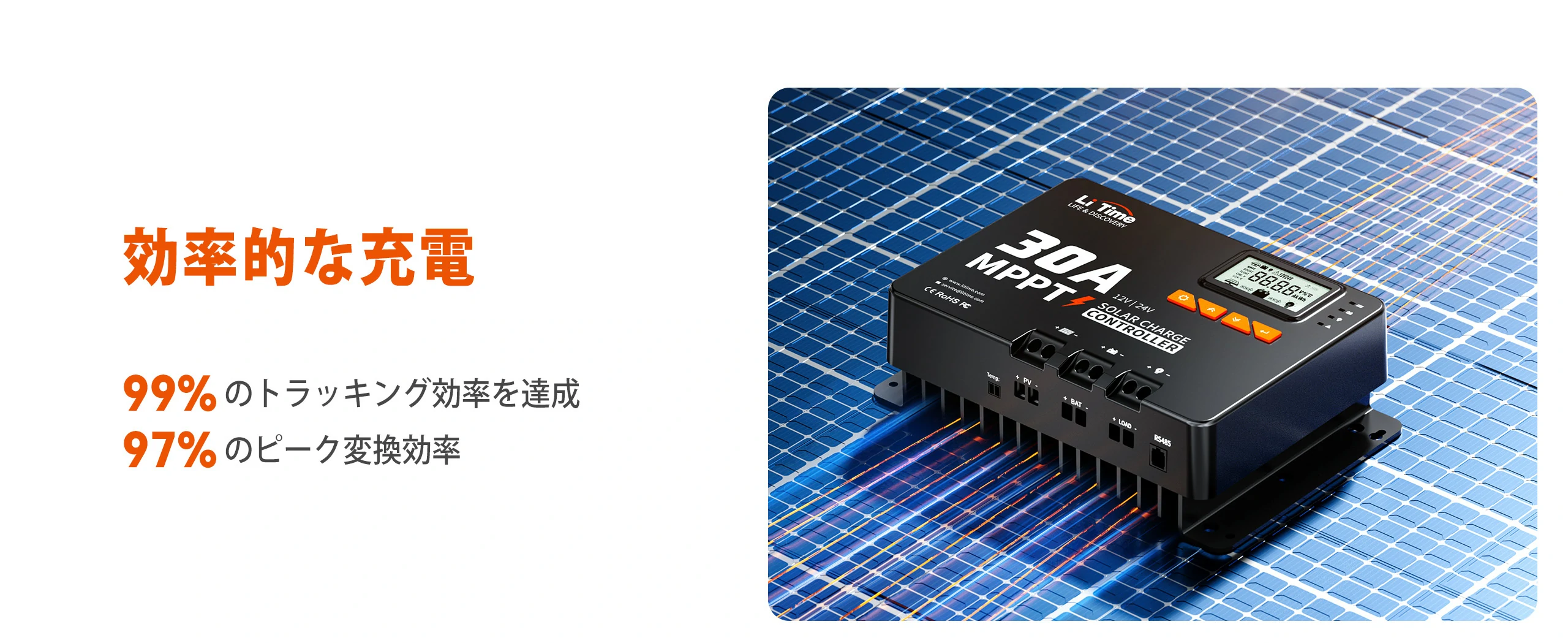 99％の追従効率を誇るLiTime 30A MPPTソーラーチャージコントローラー