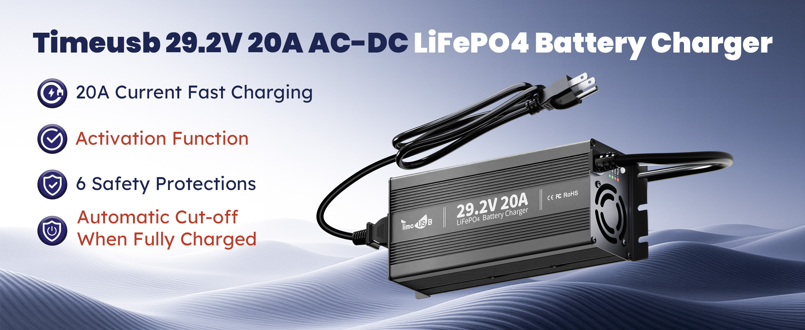 Timeusb 24V 20A LiFePO4 Battery Charger