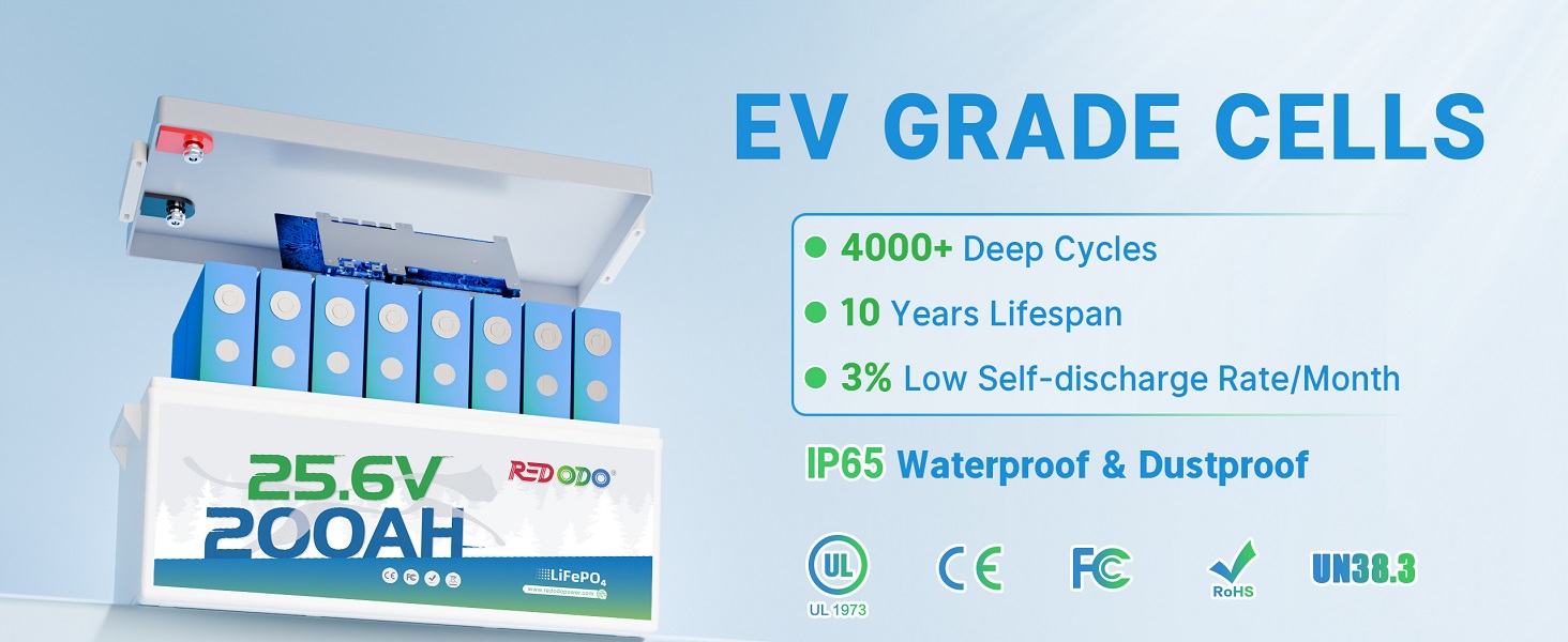 Redodo 24V 200Ah Lithium Battery with EV-grade LiFePO4 cells