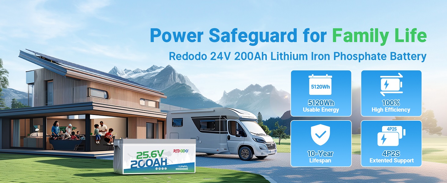Redodo 24V 200Ah lithium battery for Solar System Back-up Power
