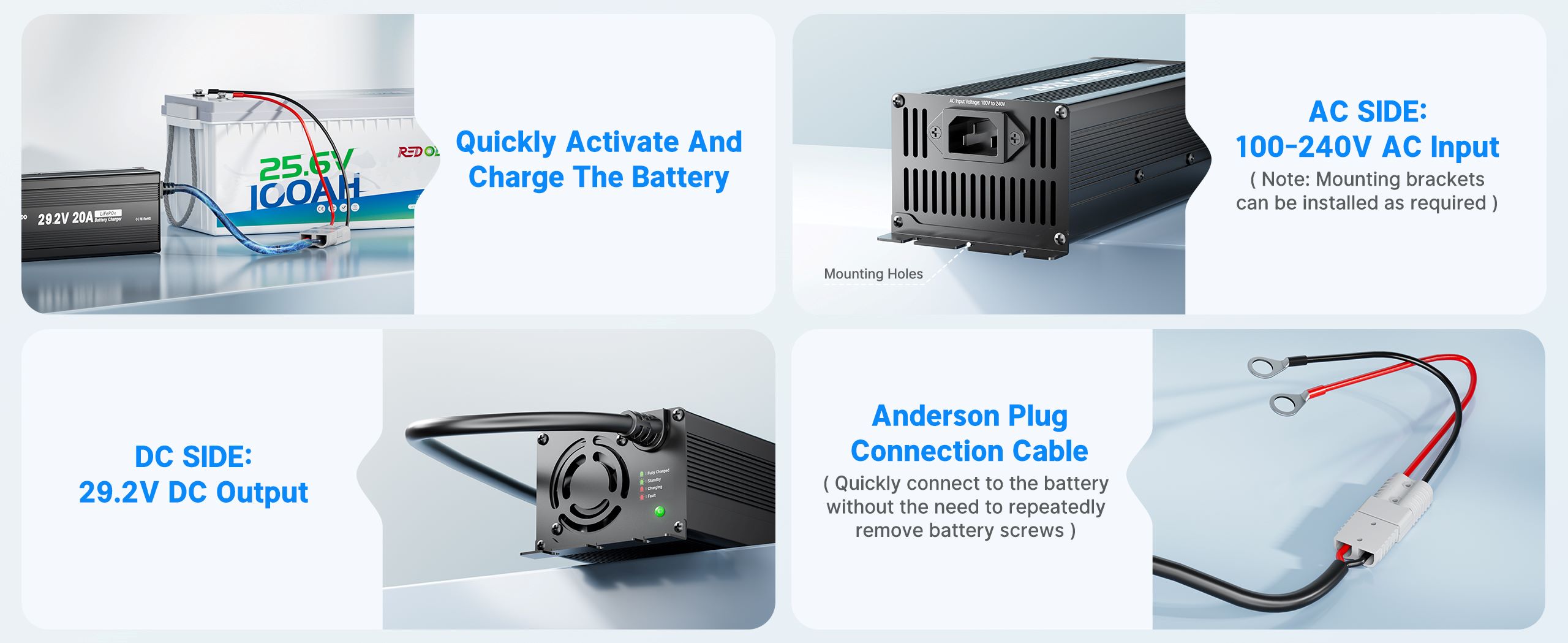 Redodo 29.2V 20A MINI LiFePO4 Battery Charger details