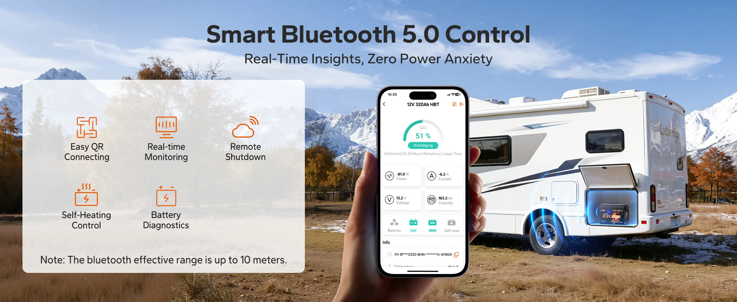 litime 12v 320ah self heating battery with bluetooth 5.0