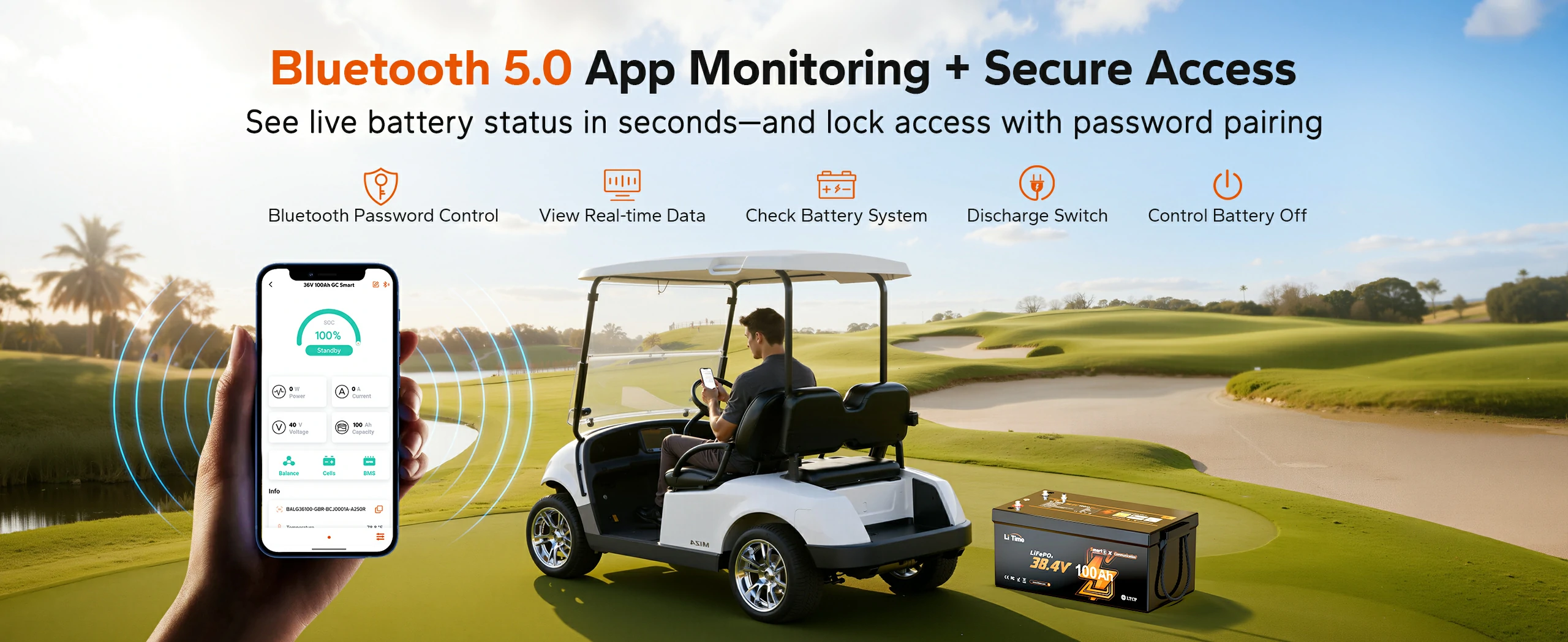 the Best 36V lithium battery for golf cart  with  bluetooth 5.0 app monitoring