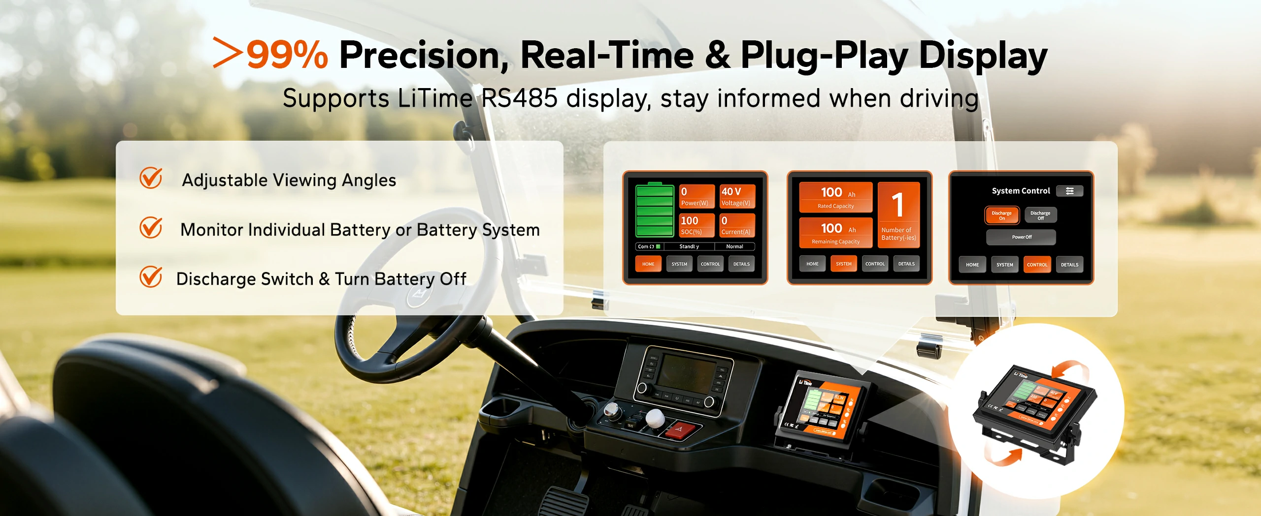 Best lithium battery for golf cart 36V sipports litime rs485 display