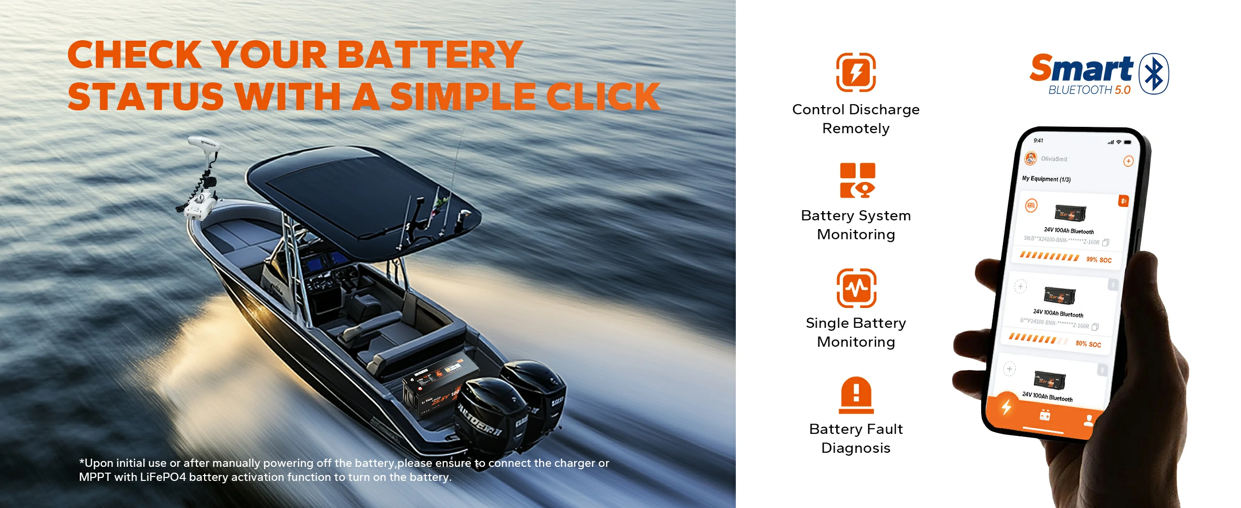 A 3-step guide on how to connect the LiTime battery to your phone via the Bluetooth app