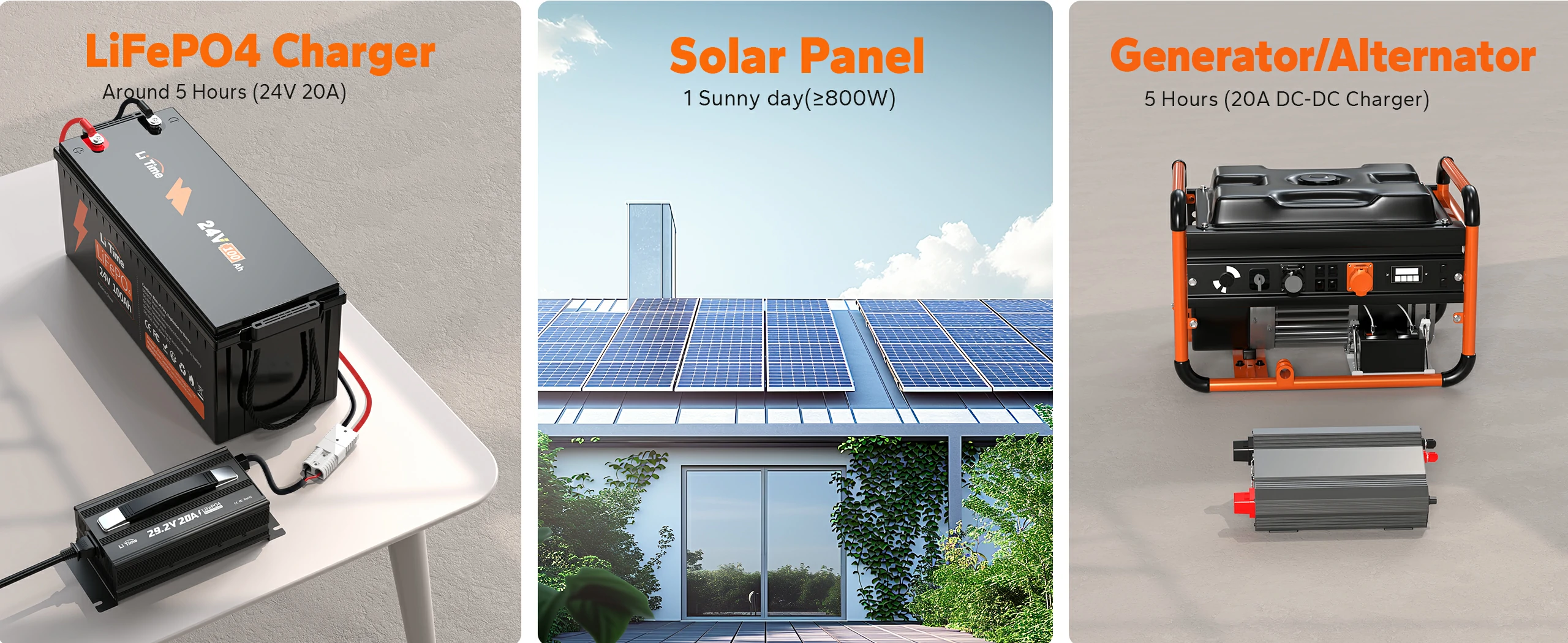 3 charging ways of litime 24v 100ah trolling  motor battery