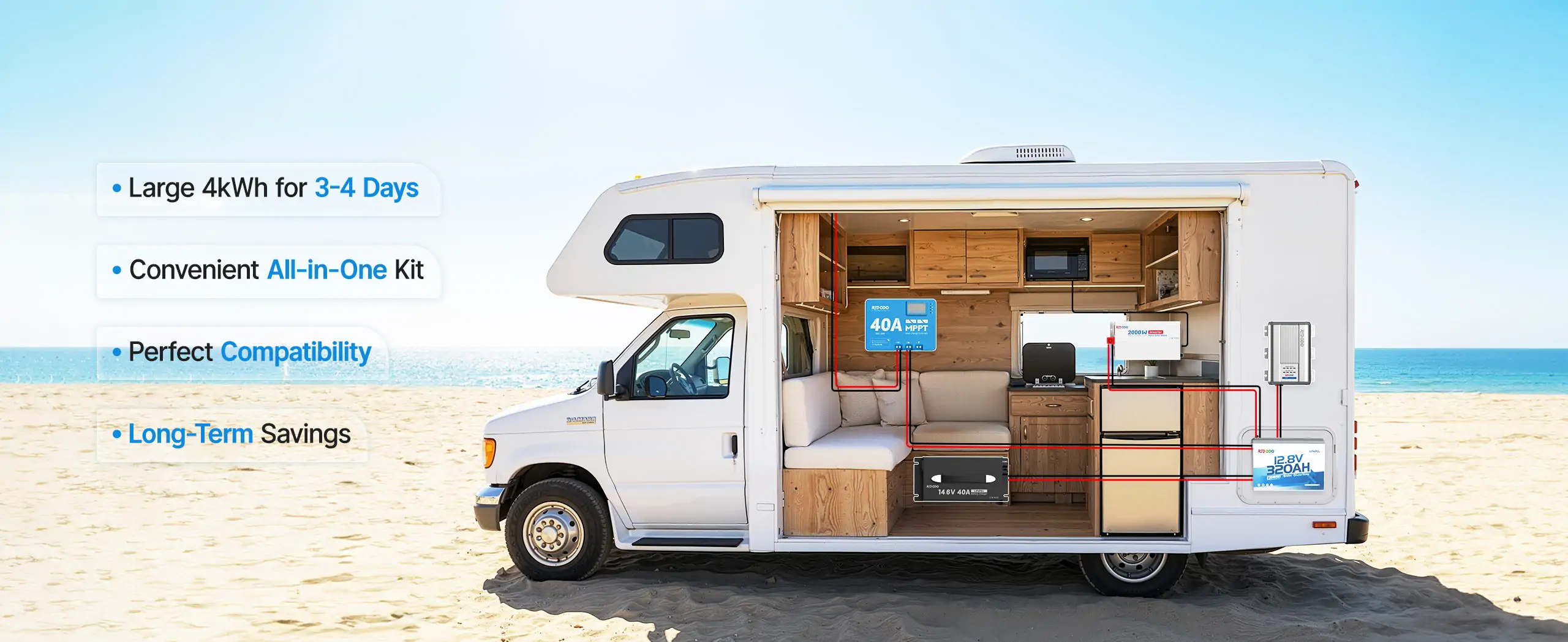 Redodo 12V 4kWh RV lithium battery conversion kit for 3-4 days off-grid trips