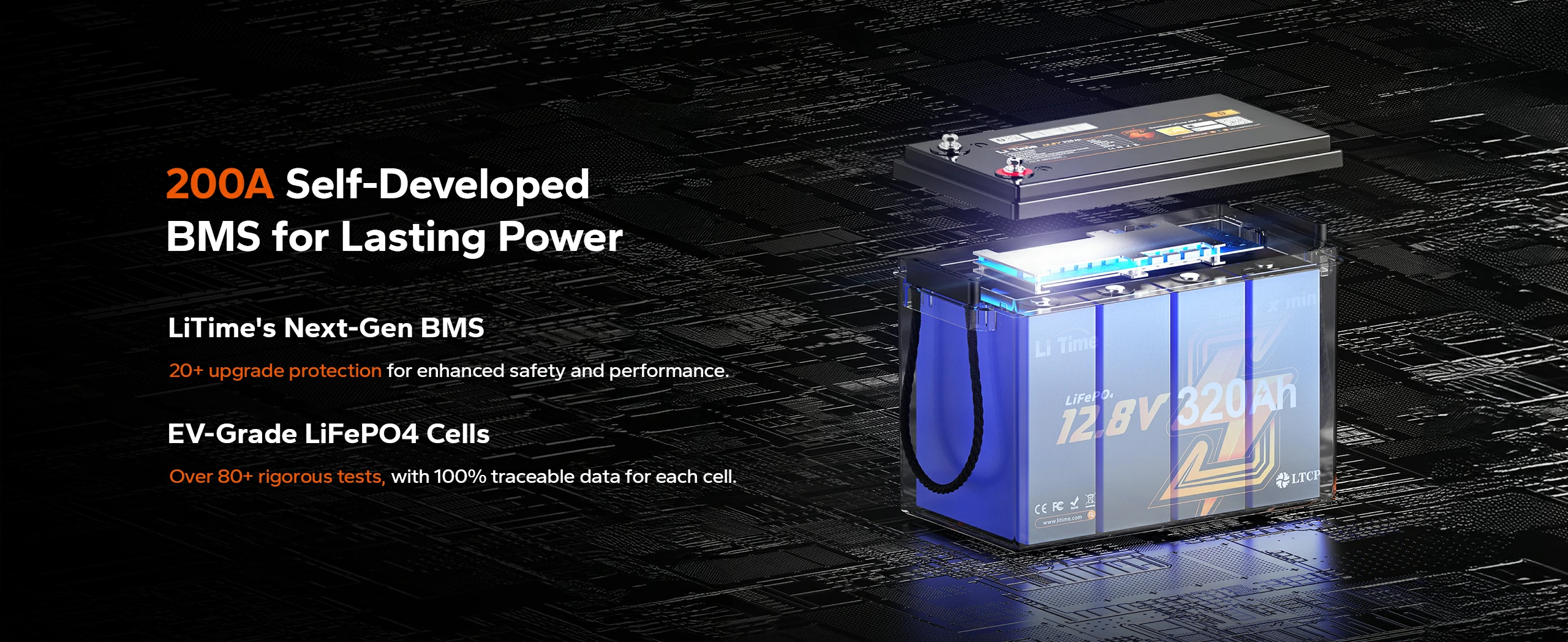 200a self-developed bms of litime 12v 320ah mini lithium battery