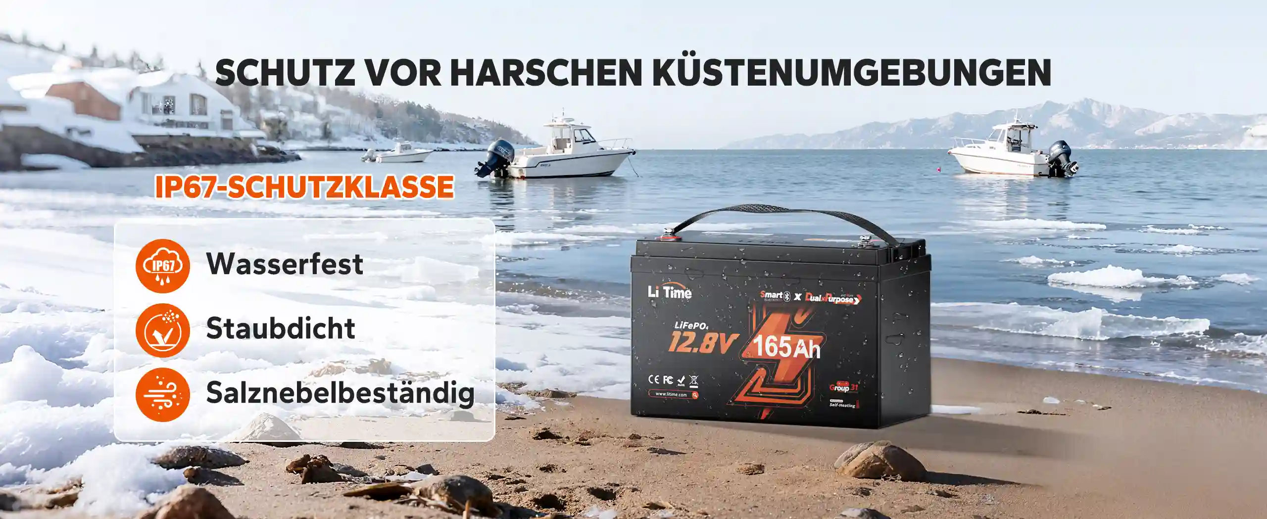 Mit der IP67-Schutzklasse ist diese Batterie wasserdicht und staubgeschützt, ideal für den Einsatz unter extremen Bedingungen.