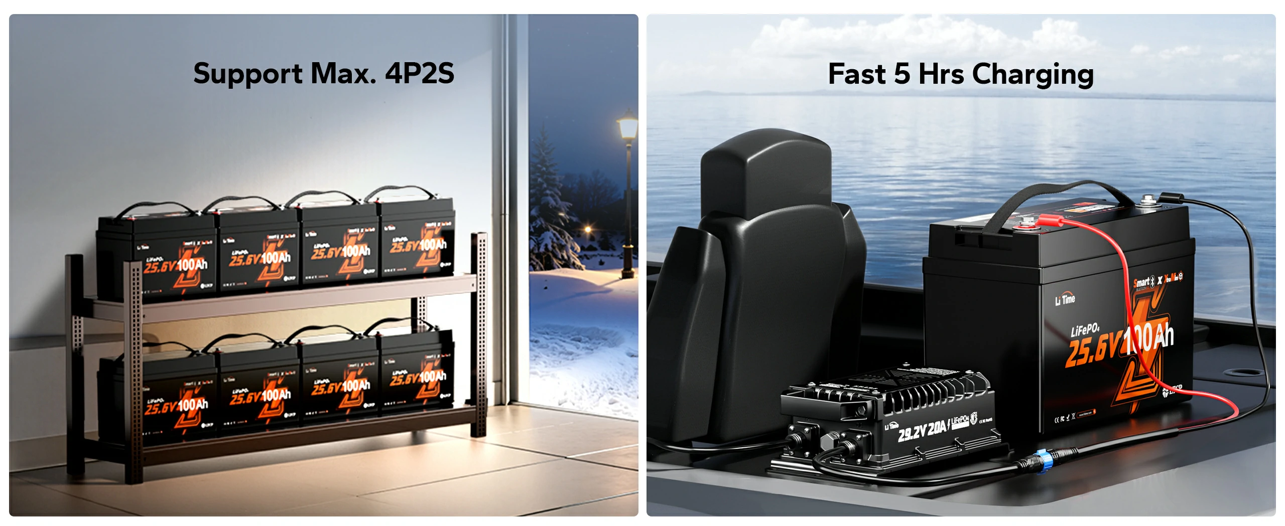 litime 24volt 100ah group 31 trolling motor battery supports max.4p2s,fest 5 hours charging​