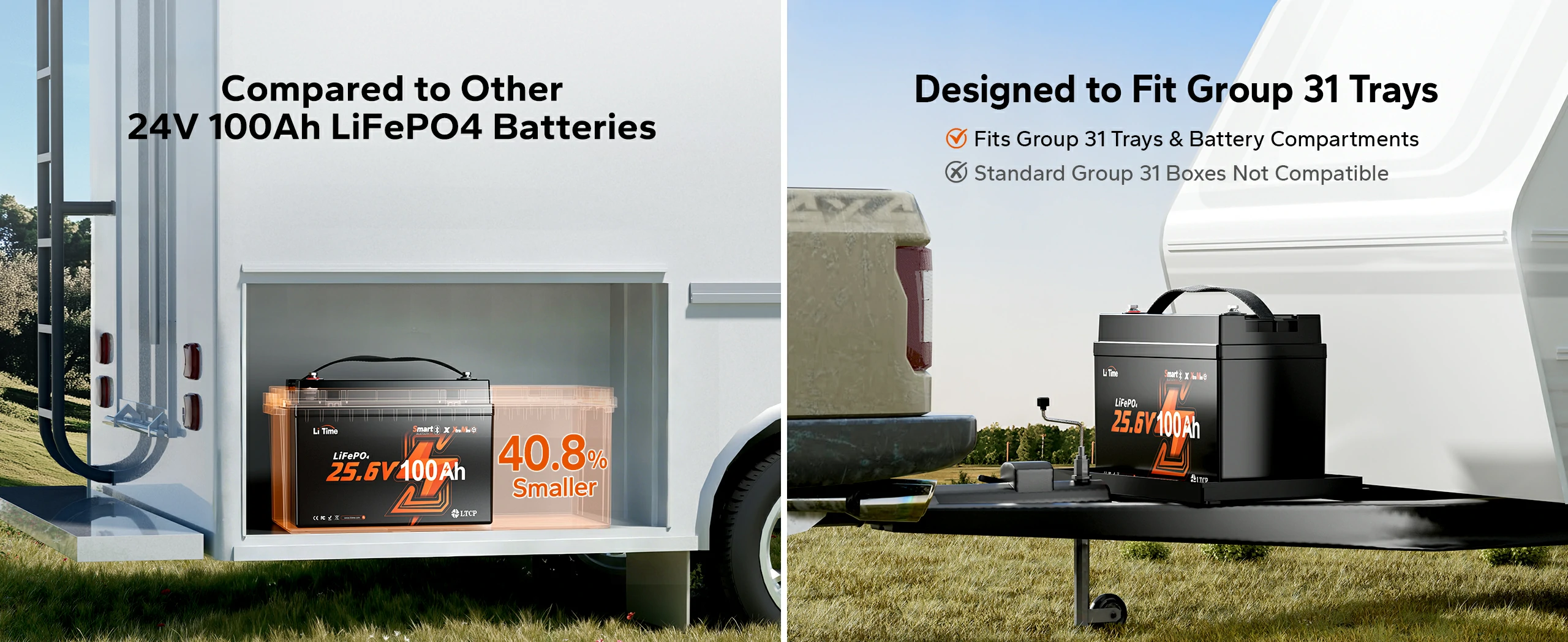 itime 24v 100ah lifepo4 battery designed to fit group 31 trays 