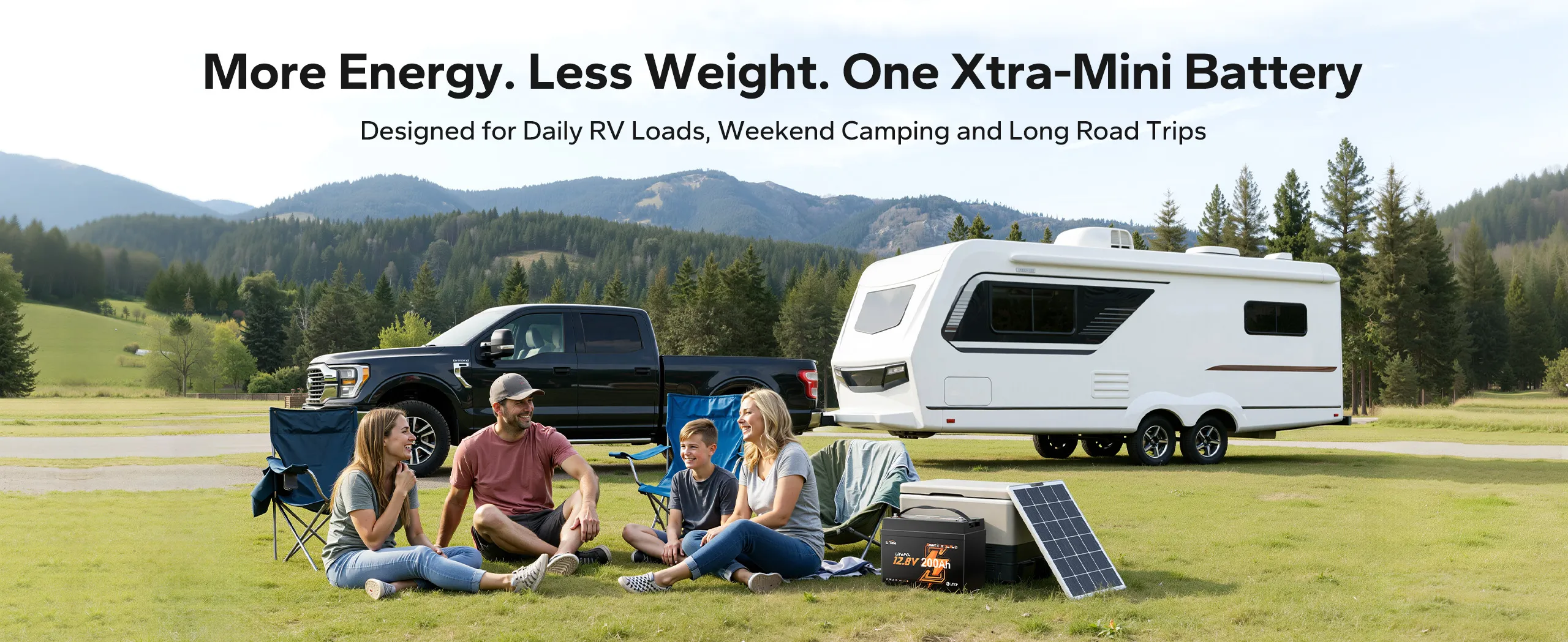 LiTime 12V 200Ah mini LiFePO4 lithium battery for RV camping and road trips, lightweight deep cycle power.
