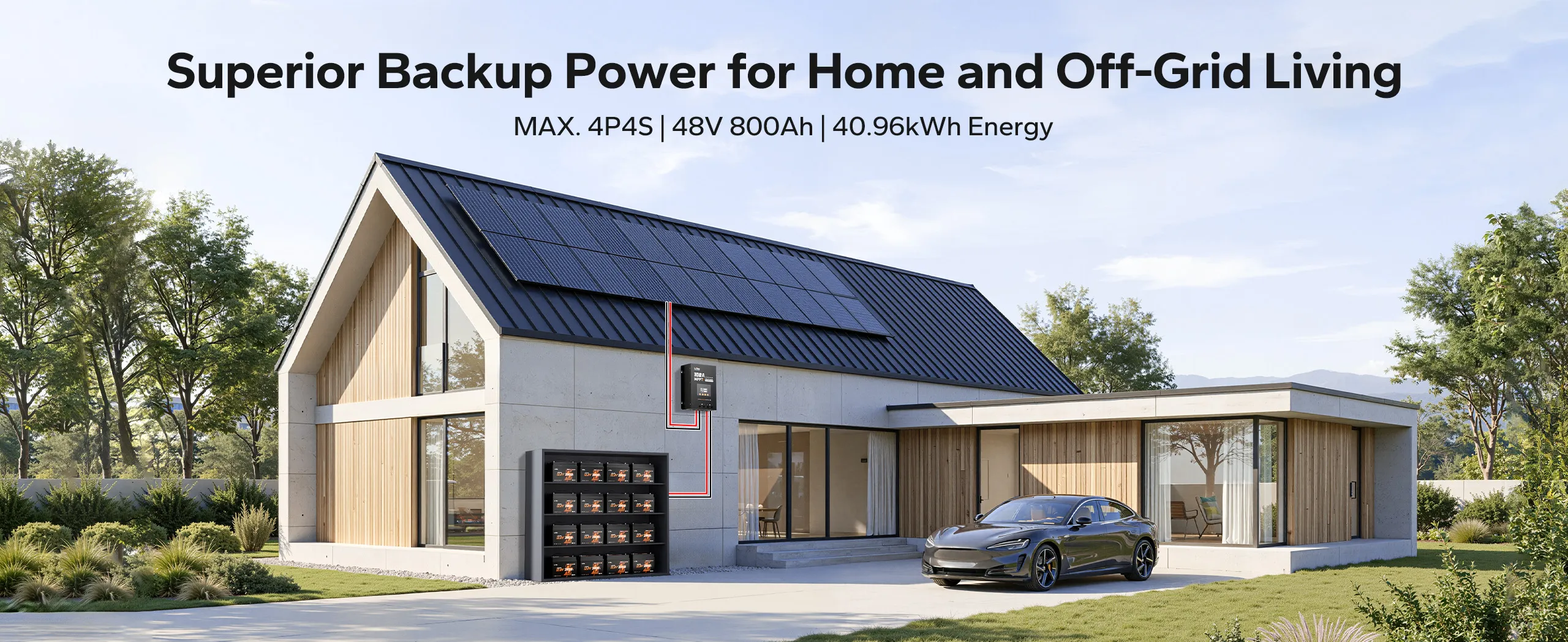 Off-grid solar home backup using LiTime 12V 200Ah mini LiFePO4 lithium battery bank with 4P4S expansion to 40.96kWh.
