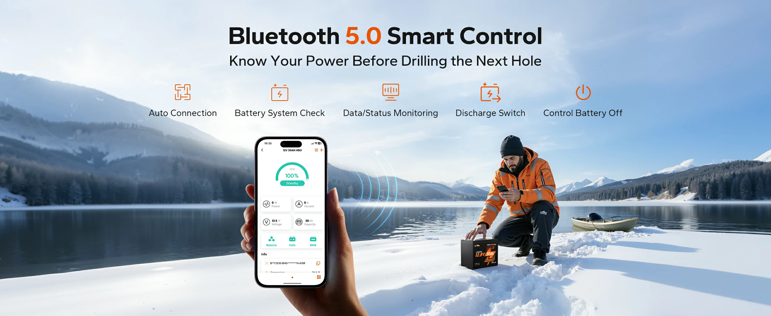 litime 12v 30ah lithium battery for ice fishing with bluetooth control to know your power 