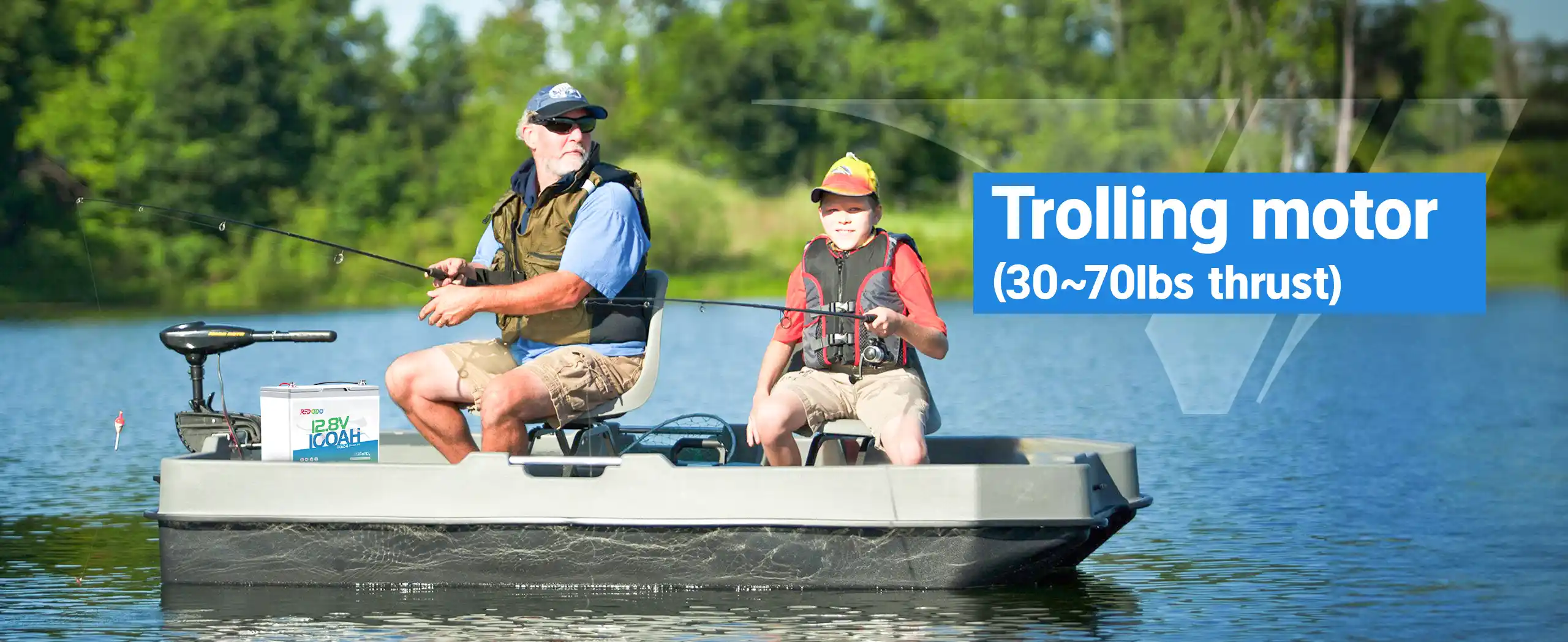 Redodo 12V 100Ah Group 24 lithium battery for 30-70 lbs trolling motor