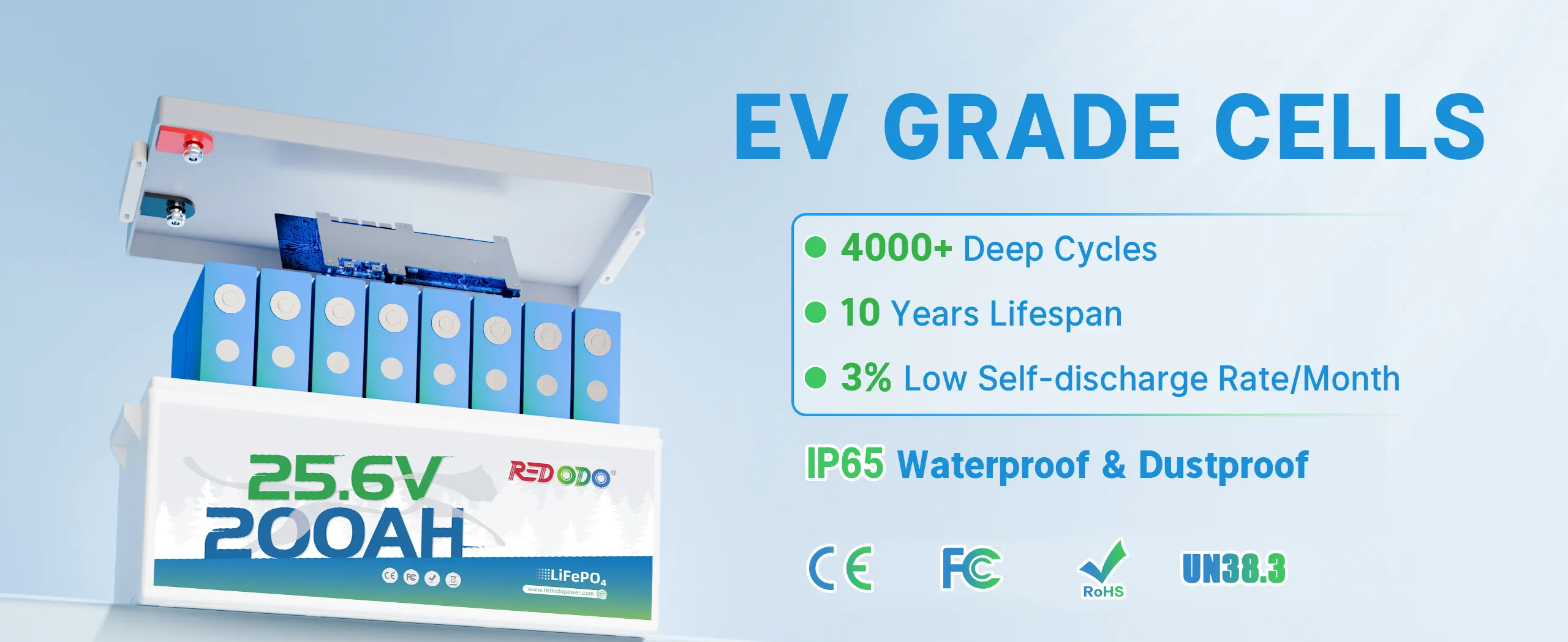 Redodo 24V 200Ah Lithium Battery with EV-grade LiFePO4 cells