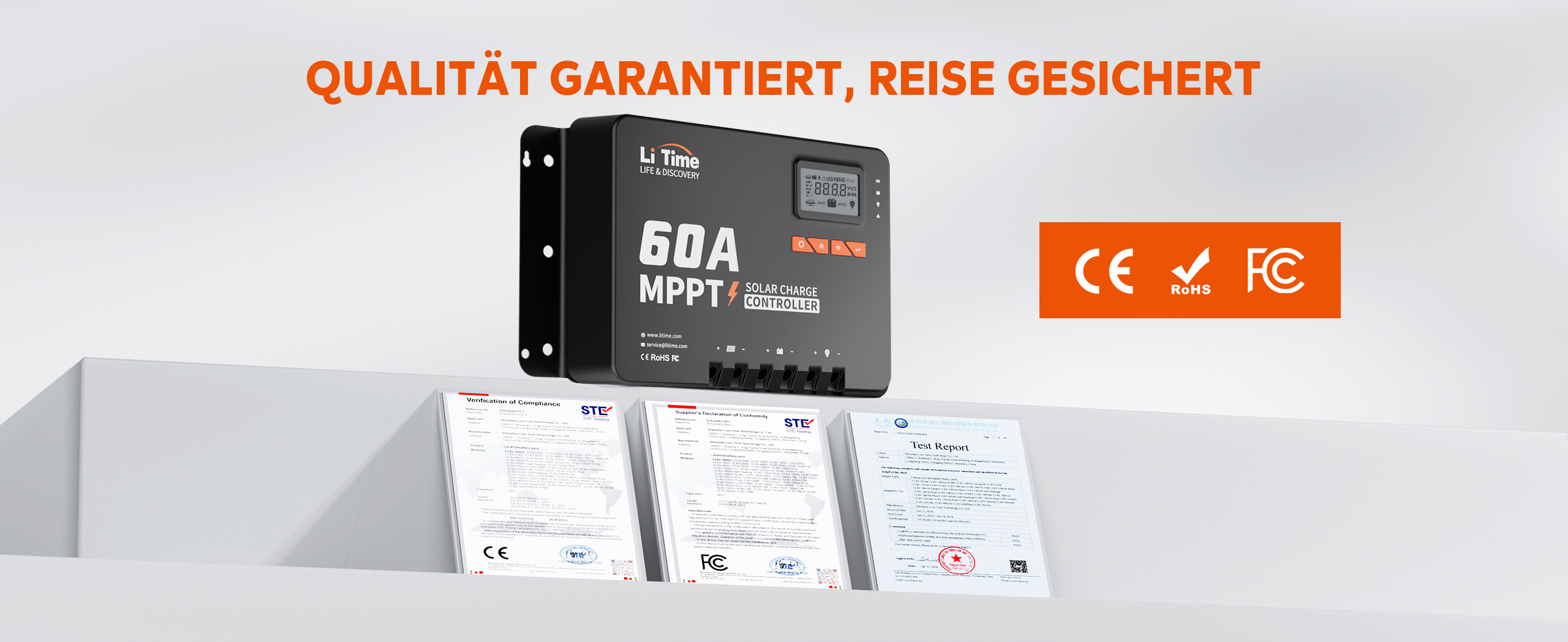 LiTime MPPT Solarladeregler 30A – 12V/24V, 100V Eingang, 450W/900W, Inkl. Bluetooth-Adapter, LCD, Für LiFePO4 & Blei, Mit Kupferklemmen