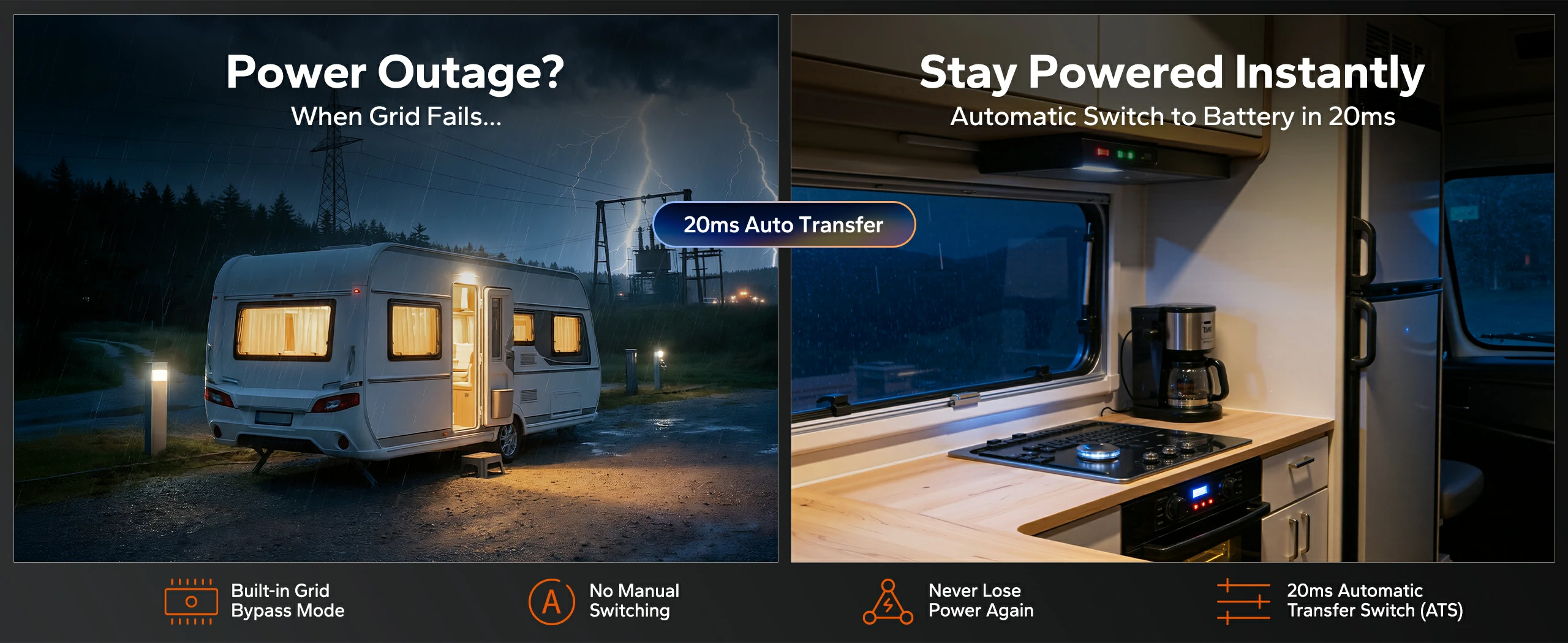 litine 2000 watt power inverter with 20ms ats for rv