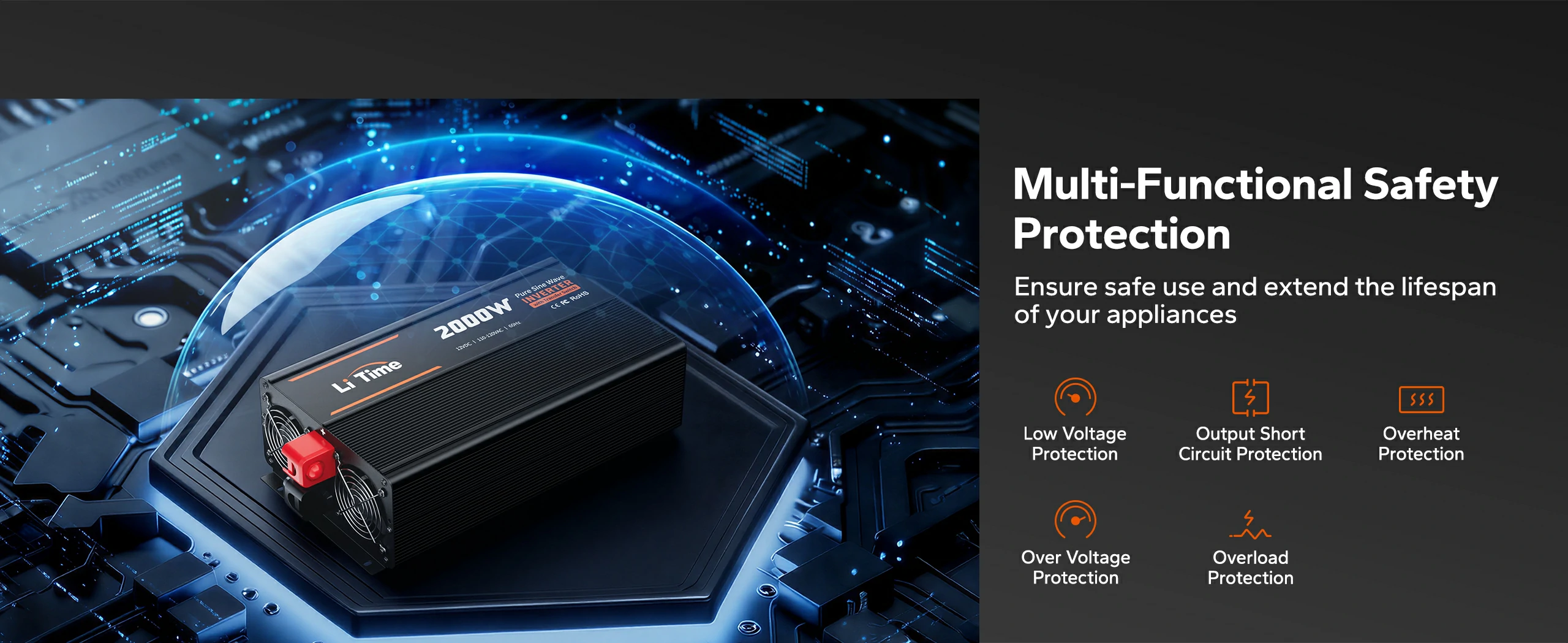 2000 watt power inverter built in multi-functional safty protection