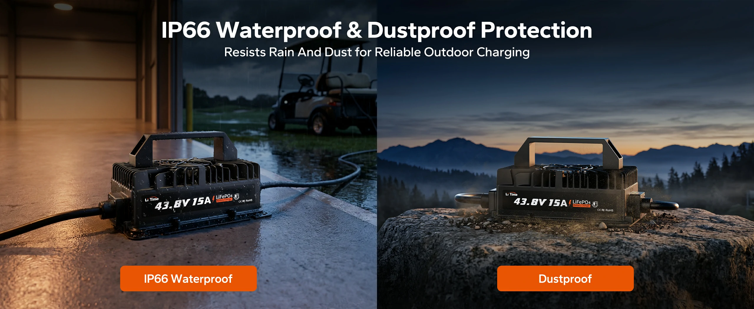 litime 36v 15a lifepo4 battery charger with IP66 waterproof&bustproof protection