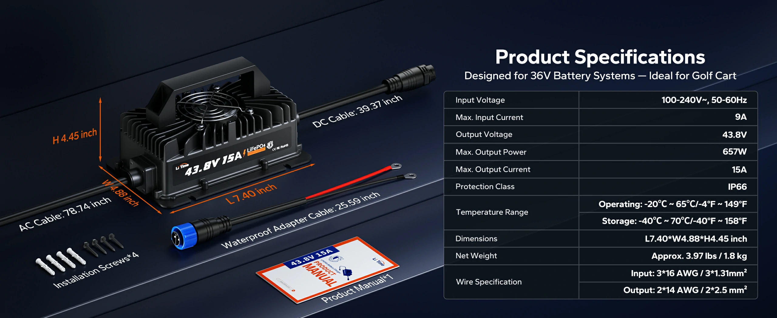 litime 36v 15a lithium battery charger product specifications