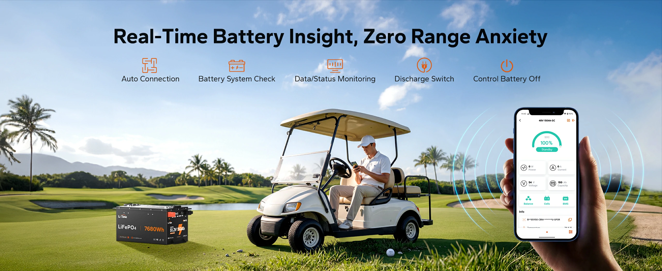 monitor real-time litime lithium utv battery status by litime app