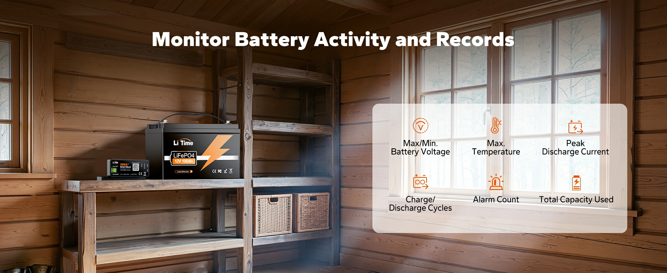 monitor battery activity and records by litime 500a shunt for battery