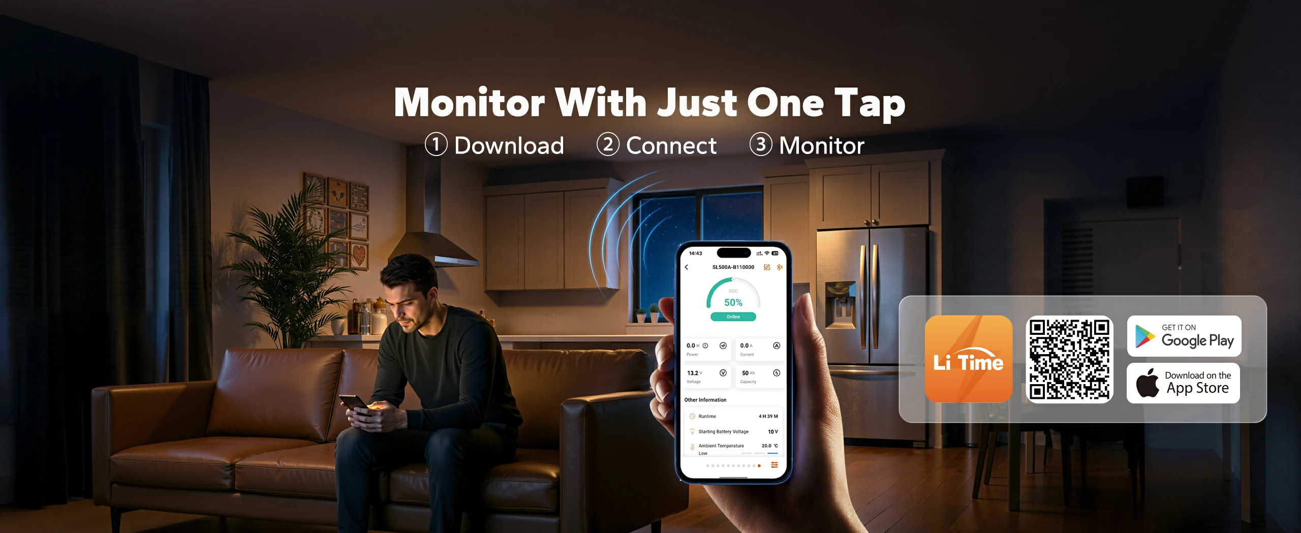 one tap to monitor battery by 500a battery shunt