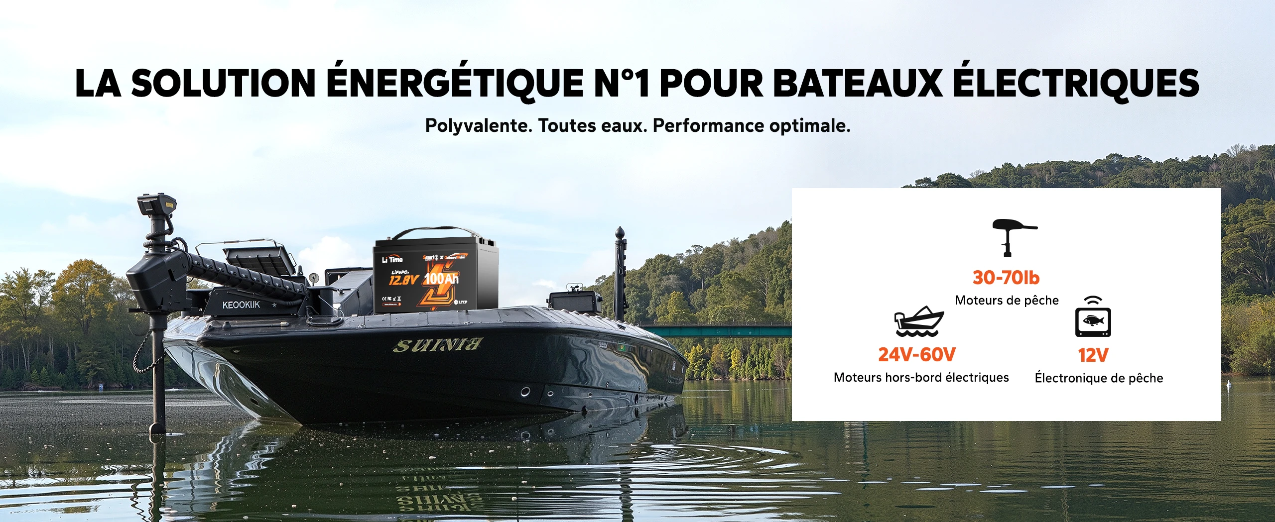 LiTime LiFePO4 Batterie Marine 12V 100Ah OBM Smart Pour Bateau 