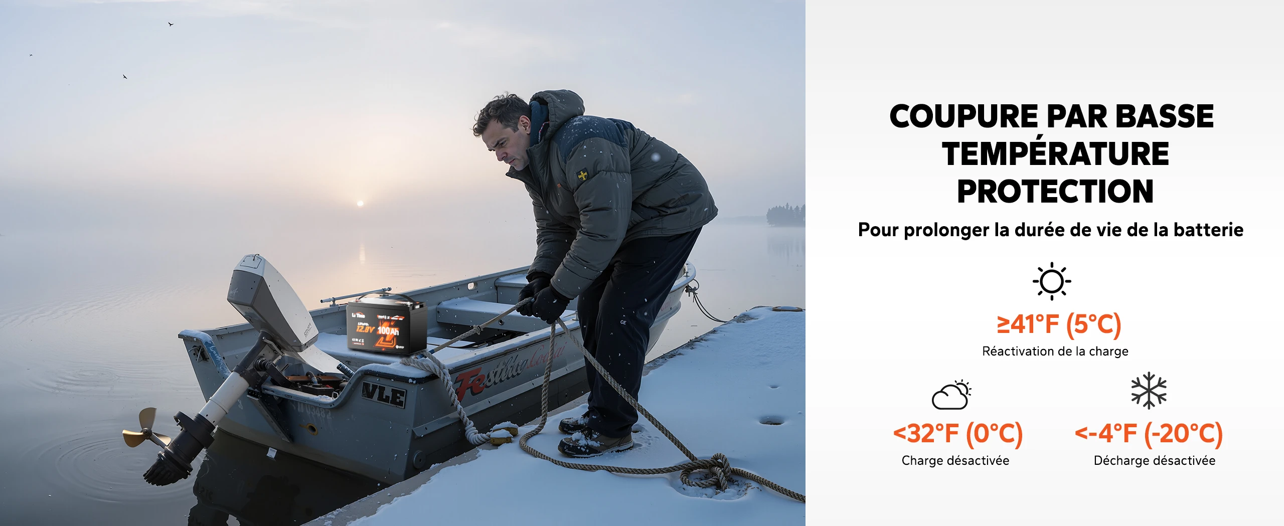 LiTime LiFePO4 Batterie Marine 12V 100Ah OBM Protection Basse Temperature