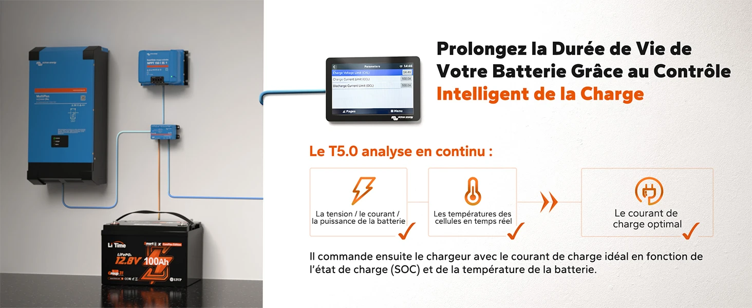 Litime Batterie Lifepo4 12V 100A Smart Comflex Charge Intelligente