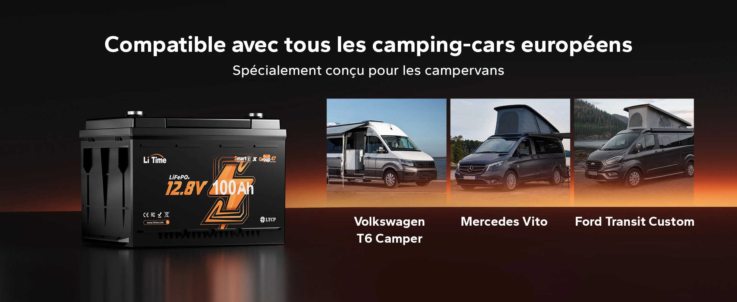 Batterie LiTime LiFePO4 12V 100Ah H168 compatible avec les camping-cars européens