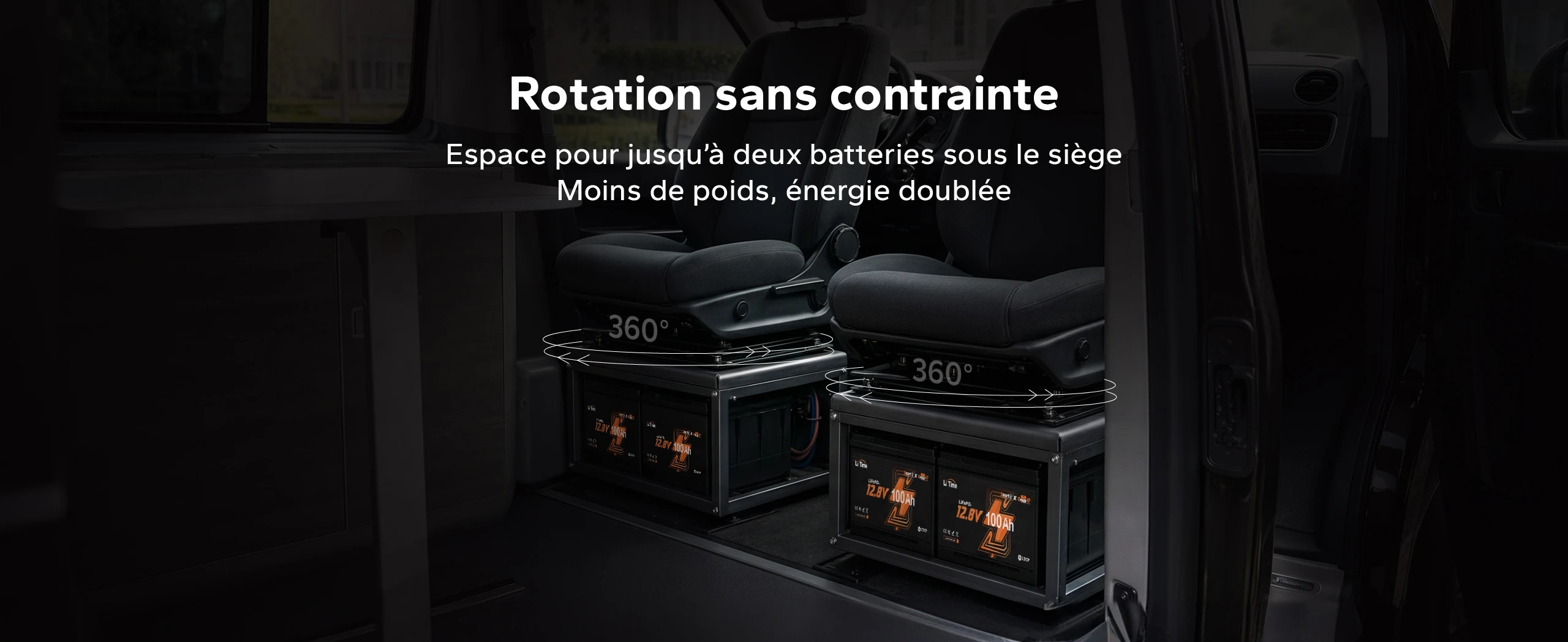 Batterie LiFePO4 12V 100Ah H168 installation sous siège avec double énergie et faible poids