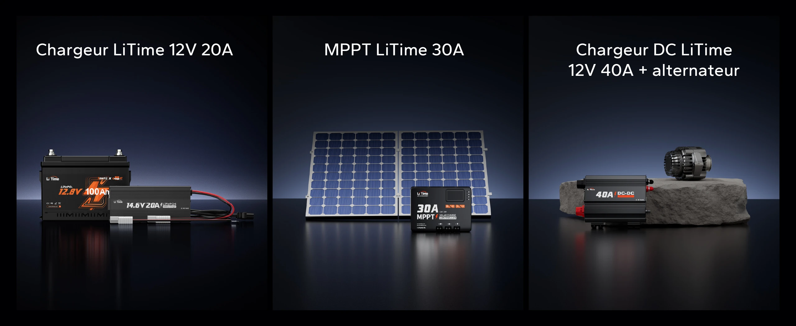 Batterie LiFePO4 12V 100Ah H168 avec trois options de charge : 20A, MPPT 30A et alternateur