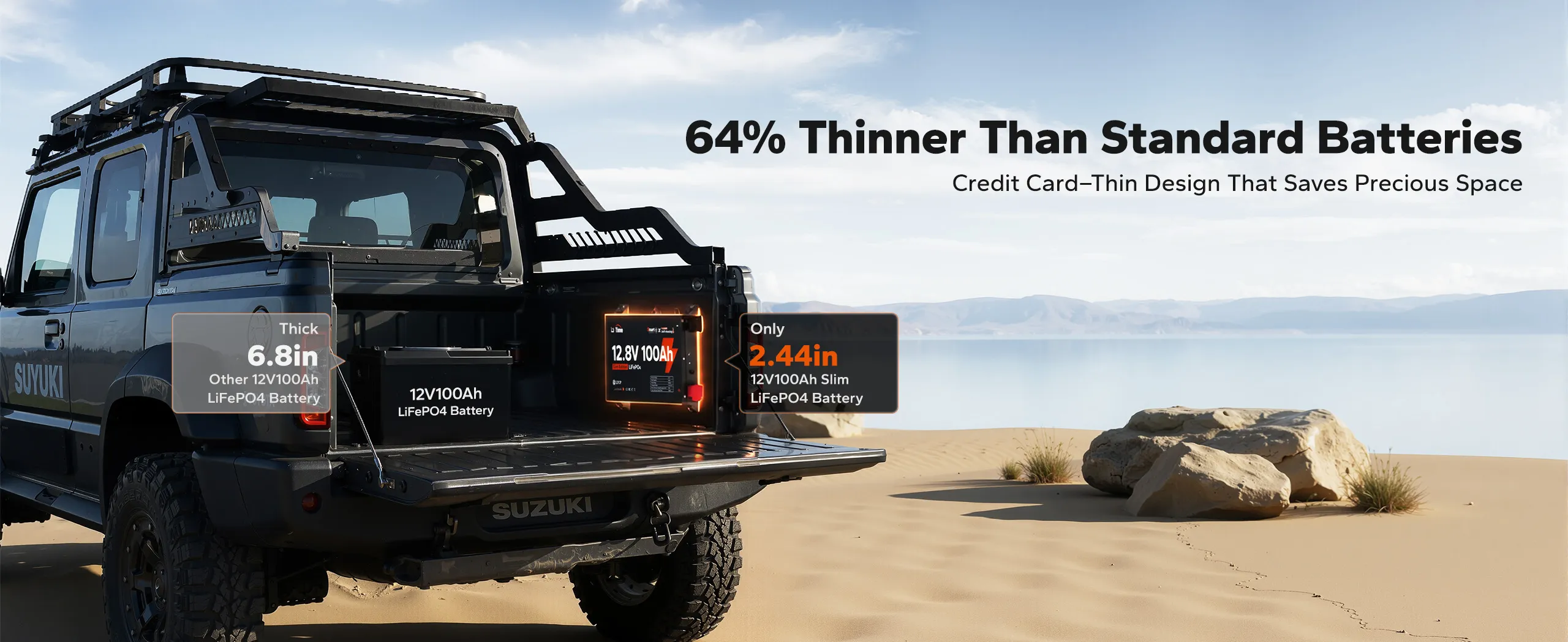 litime 12v 100ah utra slim battery is 64% thinner than standard battery