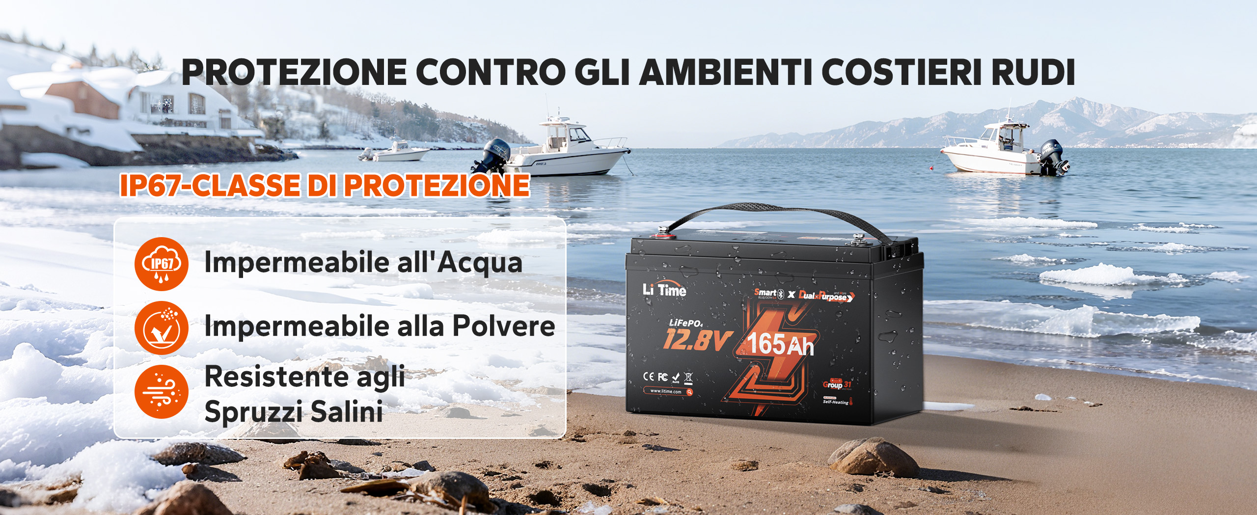 Grazie al grado di protezione IP67, questa batteria è impermeabile e resistente alla polvere, ideale per l’uso in condizioni estreme.