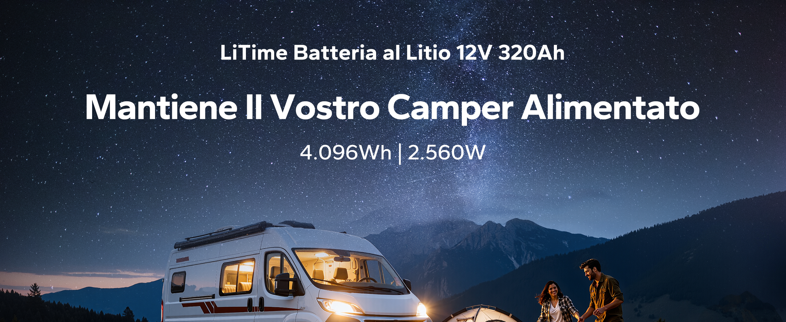 Panoramica delle principali caratteristiche della batteria, come l’elevata energia, la lunga durata, la protezione dall’acqua e prestazioni affidabili per applicazioni di campeggio e off-grid.