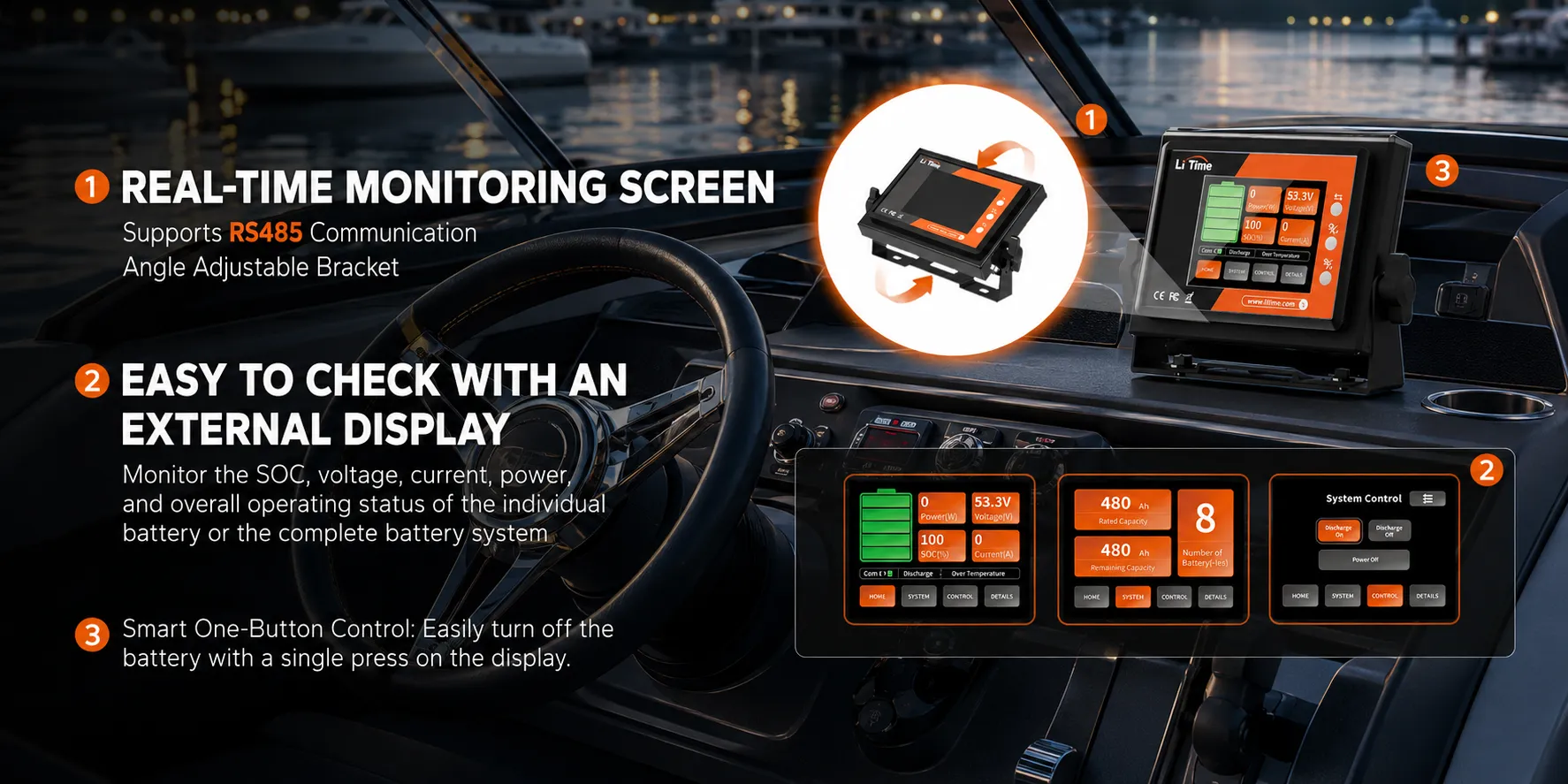 48V lithium battery with Bluetooth 5.0 and RS485 display for real-time battery monitoring