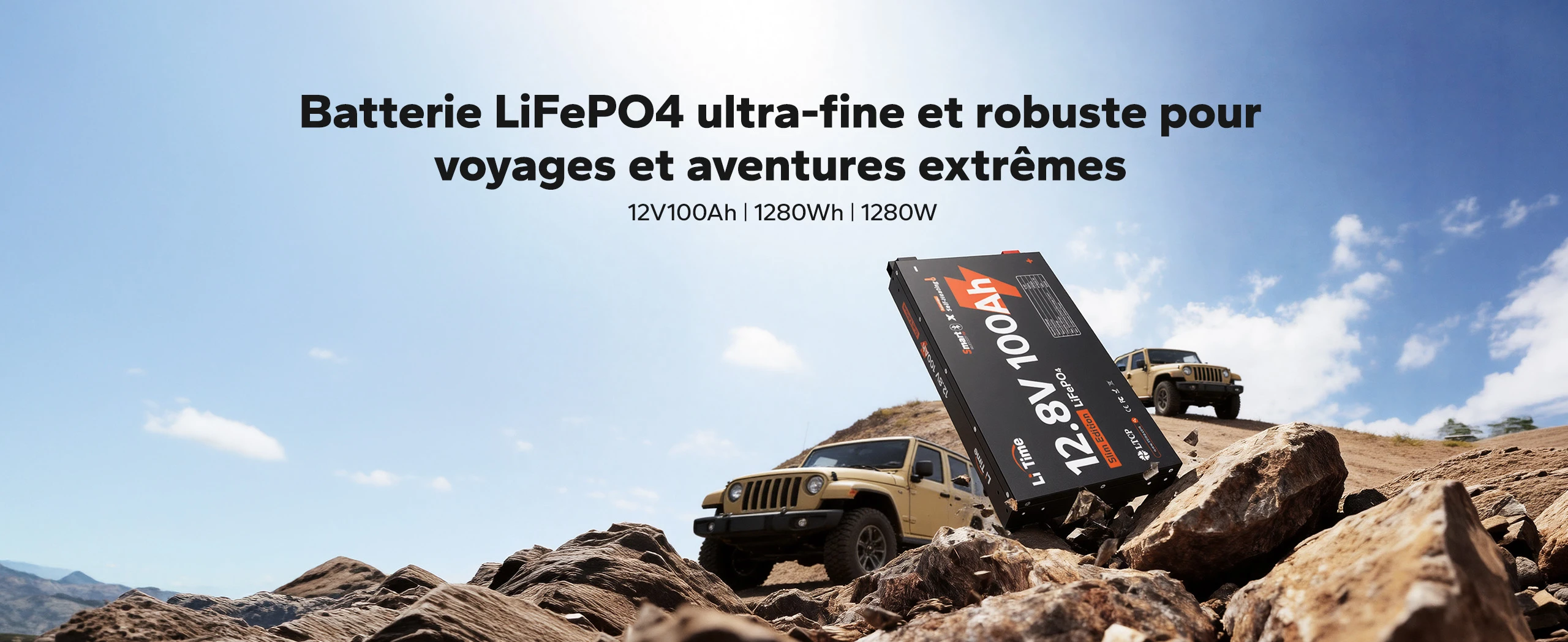 Batterie LiFePO4 12V 100Ah ultra-fine LiTime pour camping-car et fourgon aménagé : conception compacte, robuste, avec Bluetooth et auto-chauffante.