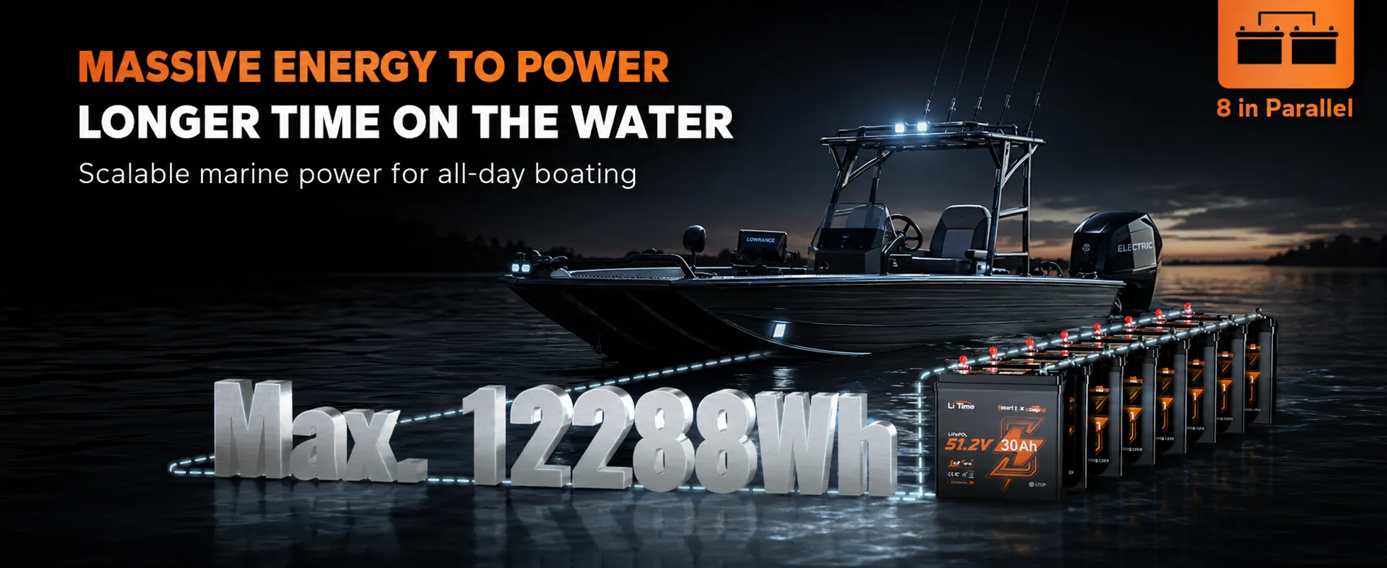 Expandable 48V marine house battery bank up to 20.48kWh for off-grid boat power
