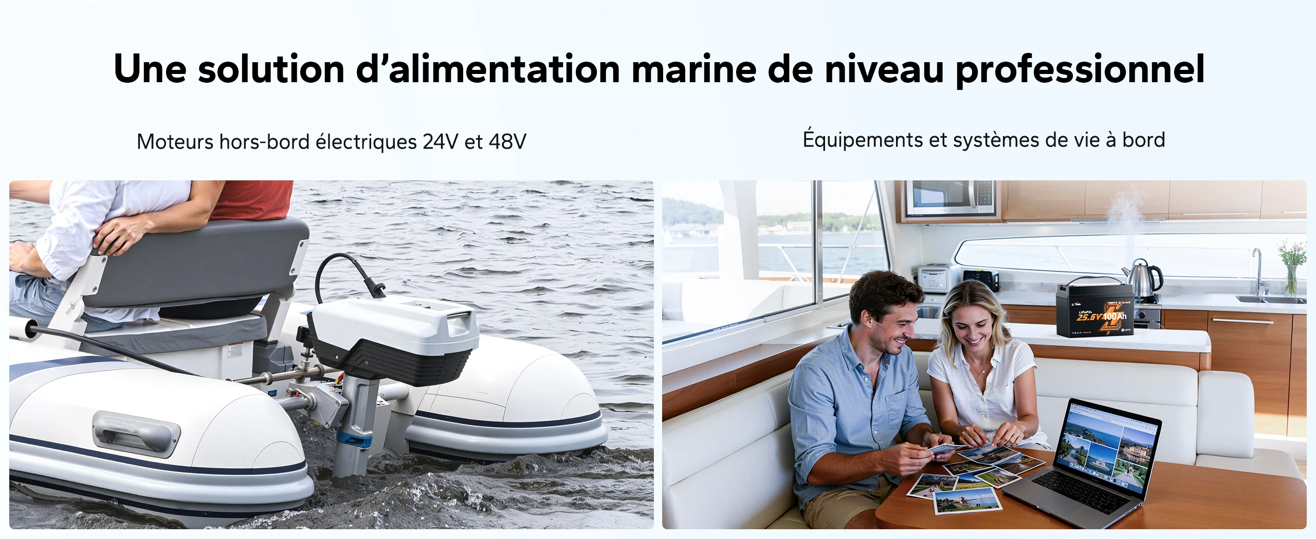 Solution d'alimentation marine professionnelle pour moteurs hors-bord et équipements à bord